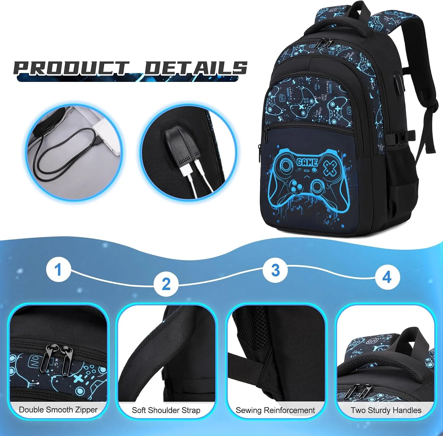 DIGOBAY Boys Backpack for School, 6PCS Cool Luminous Gamer Backpack for Boys with Kids Bento Box Lunch Bag Pencil Case, Kids Backpacks Bookbag for Teen Boys Elementary Middle High School