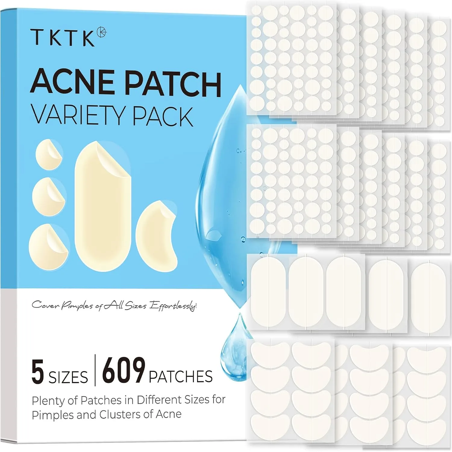 Parche para acné TKTK 609 unidades hidrocoloide variedad de tamaños