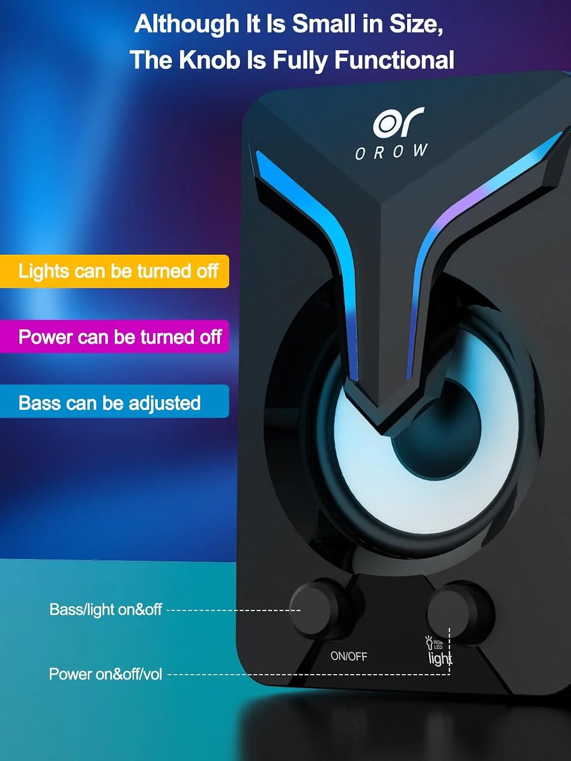 OR O R O W Computer Speakers,Mini PC Speakers with Subwoofer,2.1 Desktop Speaker with RGB Lights,USB Powered, Stereo Sound,Gaming Speakerwith 3.5mm Aux Cable for Monitor/Laptop/Tablet(S212)