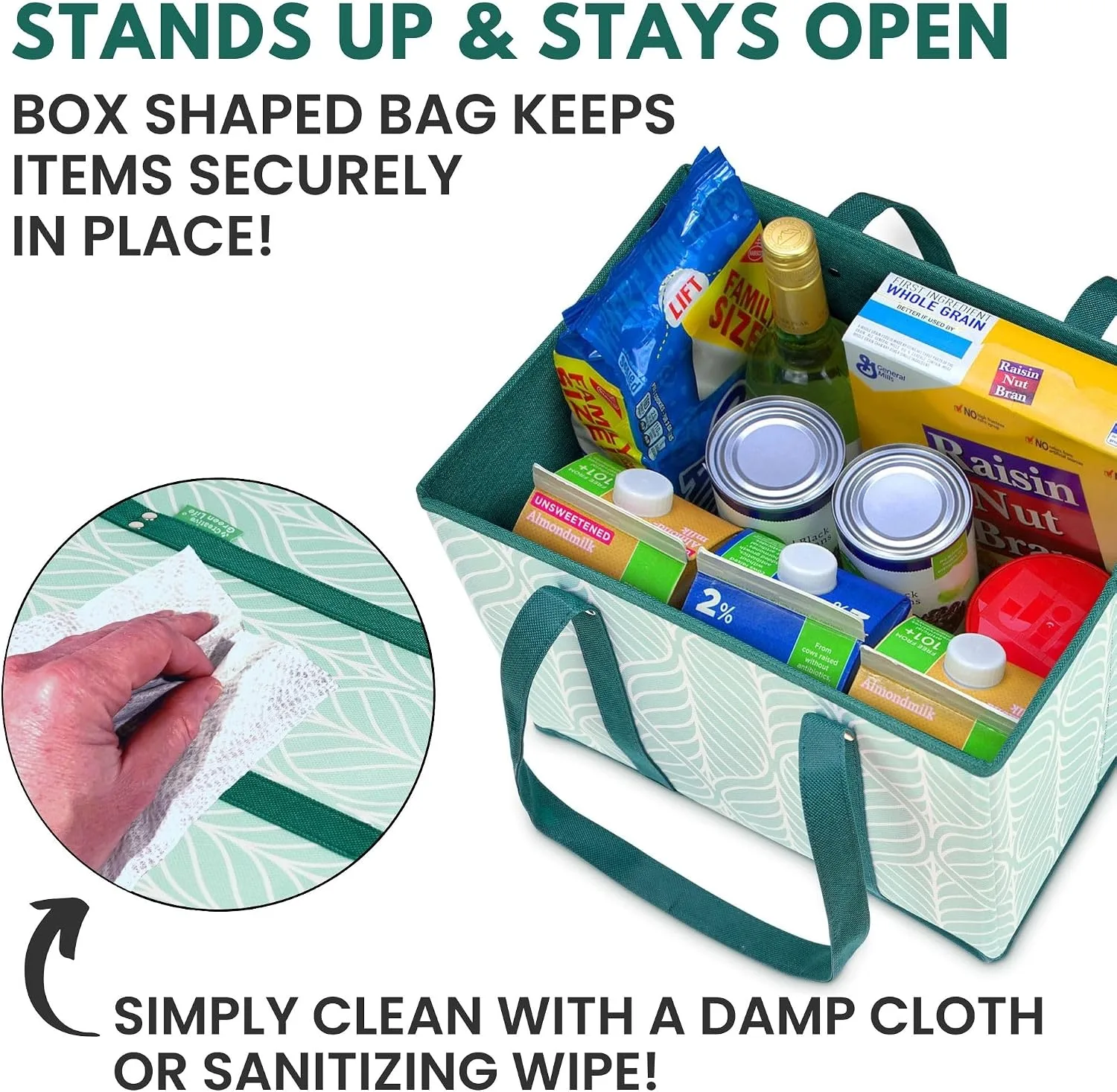 Reusable Grocery Bags (3 Pack) – Heavy Duty Reusable Shopping Bags, Green
