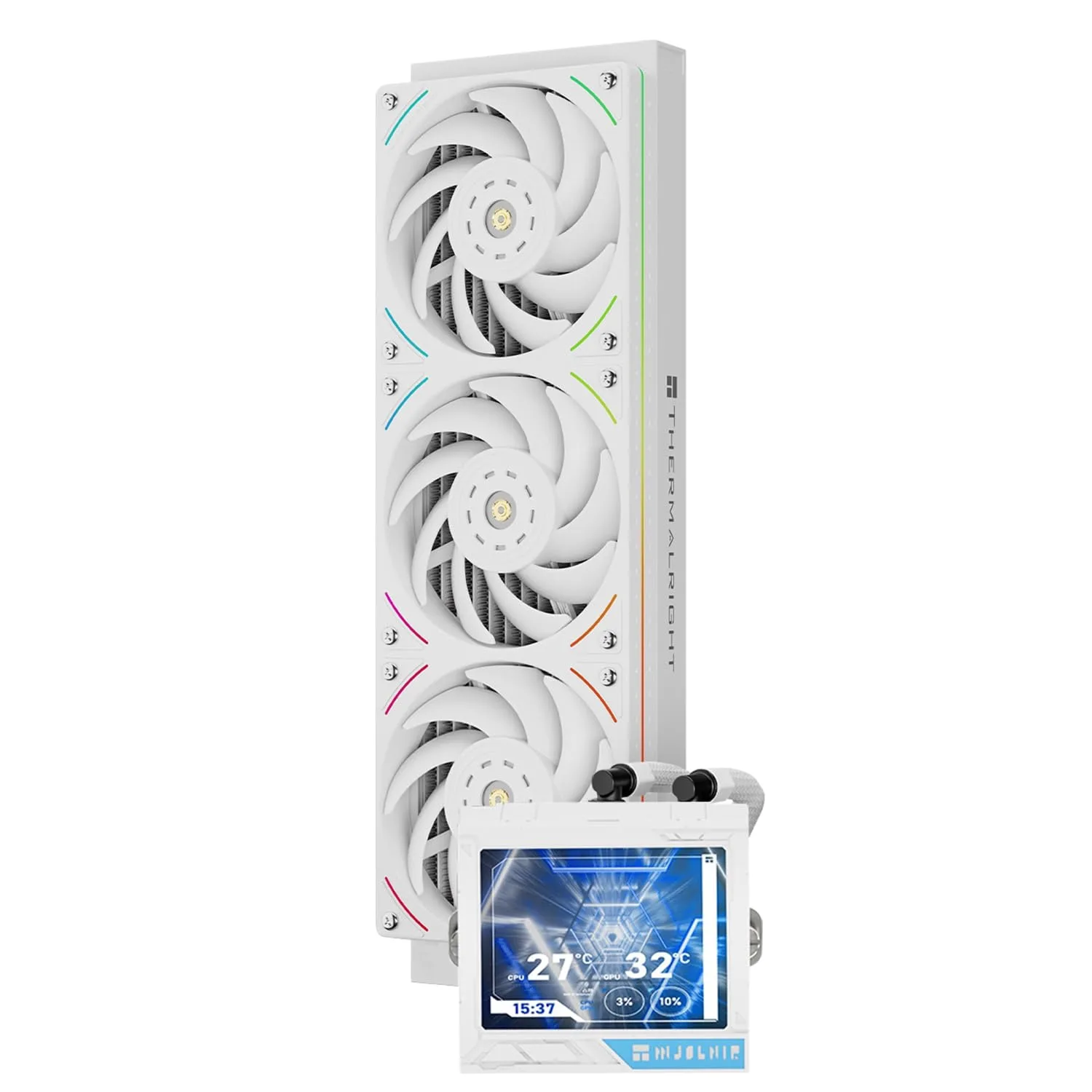 Thermalright Mjolnir Vision 360 UB PRO ARGB White CPU Aio Cooler,PC 360 Specification Water Cooler System with Inline Fan,3.5’’ LCD Screen with 640x480 Resolution,for AM4/AM5;Intel 1700/1851/115X/2011