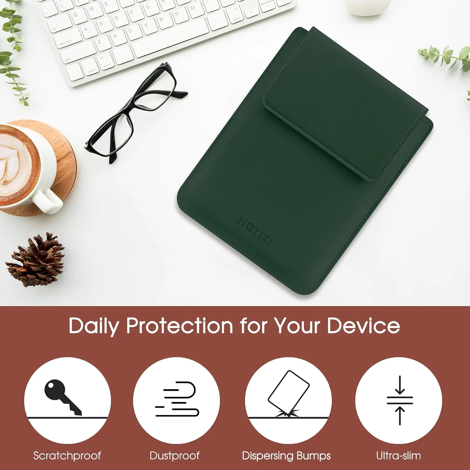 HoYiXi Universal Sleeve Case for 6.8",7" Paperwhite/Colorsoft/Signature Edition 2025 & 2021 Compatible 6.8" Kobo Clara HD/Pocketbook/Tolino Protective Case for 6.8'' 7'' ebook Reader, Dark Green