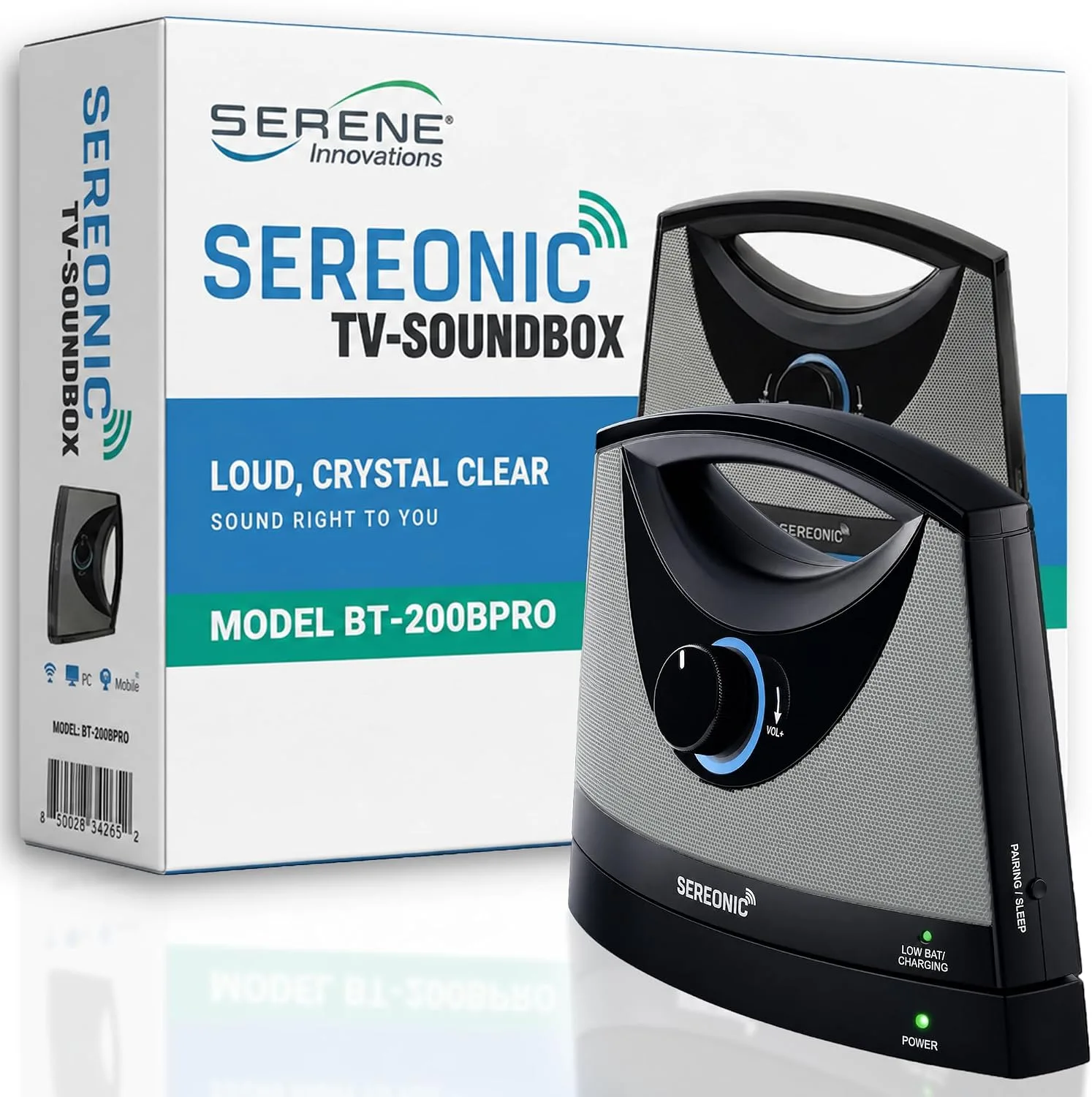 SEREONIC Portable Wireless Speakers for Smart TV - Ideal for TV Watching Without The Blaring Volume - Designed for Hard of Hearing, Elderly, and Seniors - 100ft Range