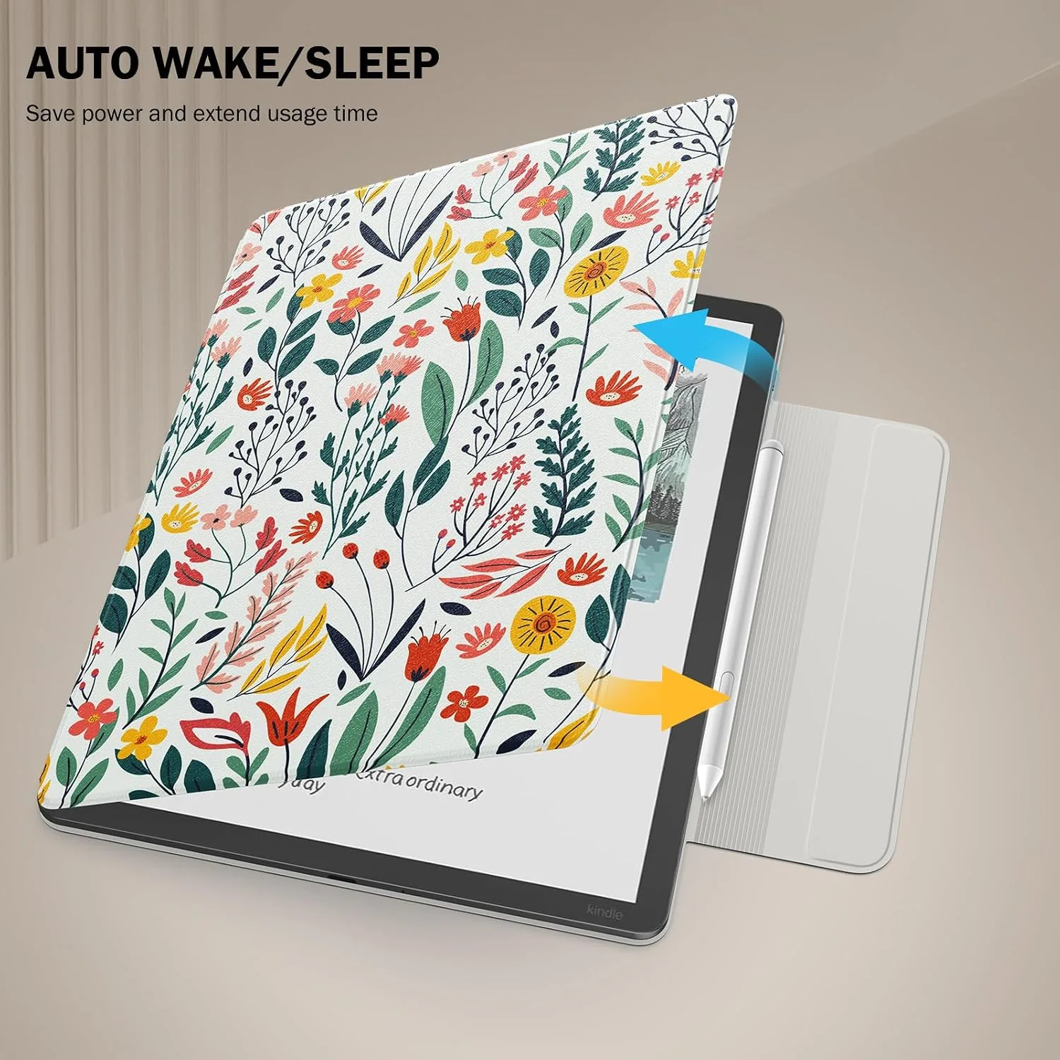 MoKo Magnetic Case for 11" Kindle Scribe 3rd & Colorsoft 1st, Flowers