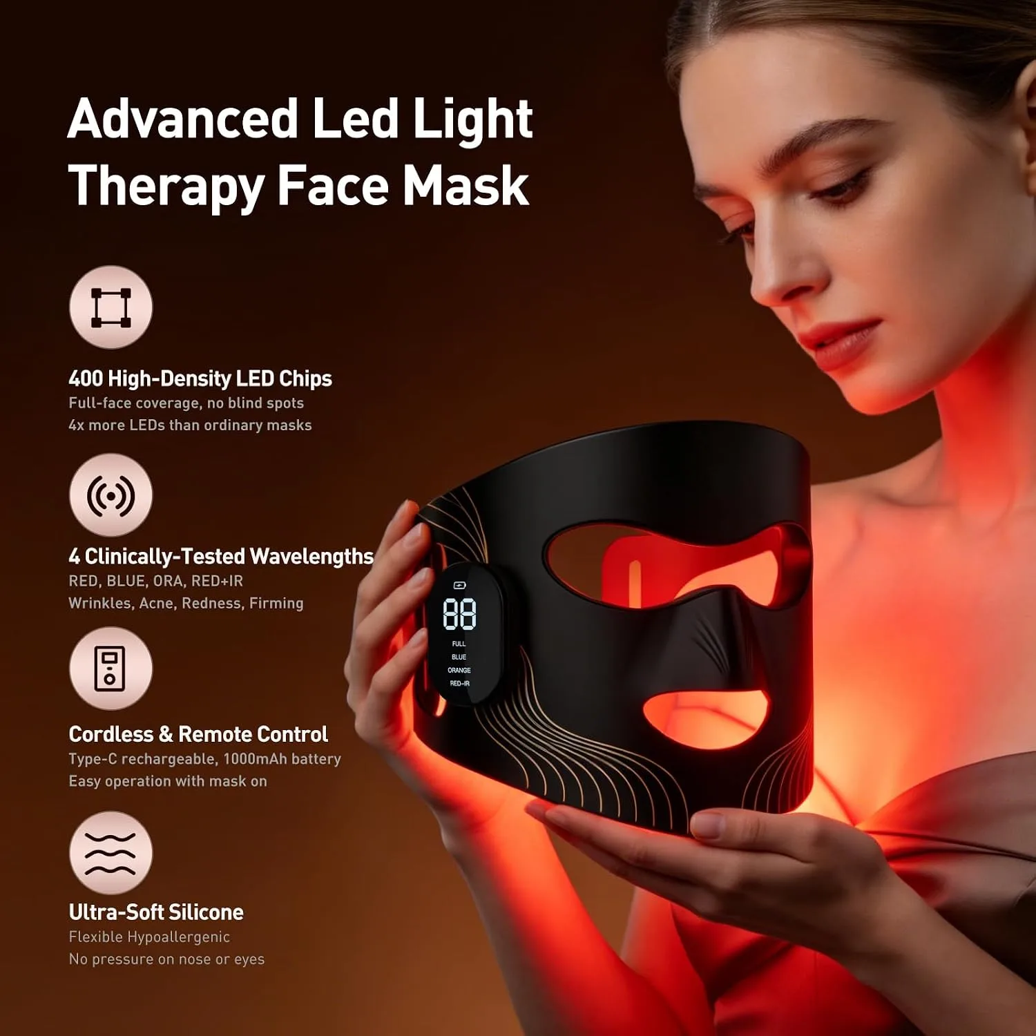 FSA, HSA Eligible Wireless Red Light Therapy Mask, 400 LEDs Light Therapy Device for Face, Red Light Therapy Mask with 850nm Near Infrared