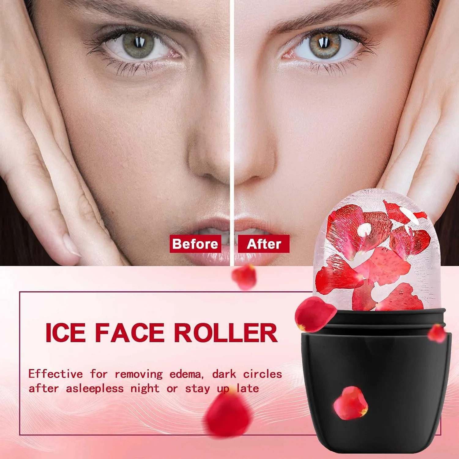 XHJRI Ice Face Roller Massager,Ice Cube Roller for Face, Eyes and Neck Naturally Conditioning and Skin Care,De-Puff Eye Bags,Reduce Migraine Pain,Reusable Massage Silicone Ice Mold (New Black White)