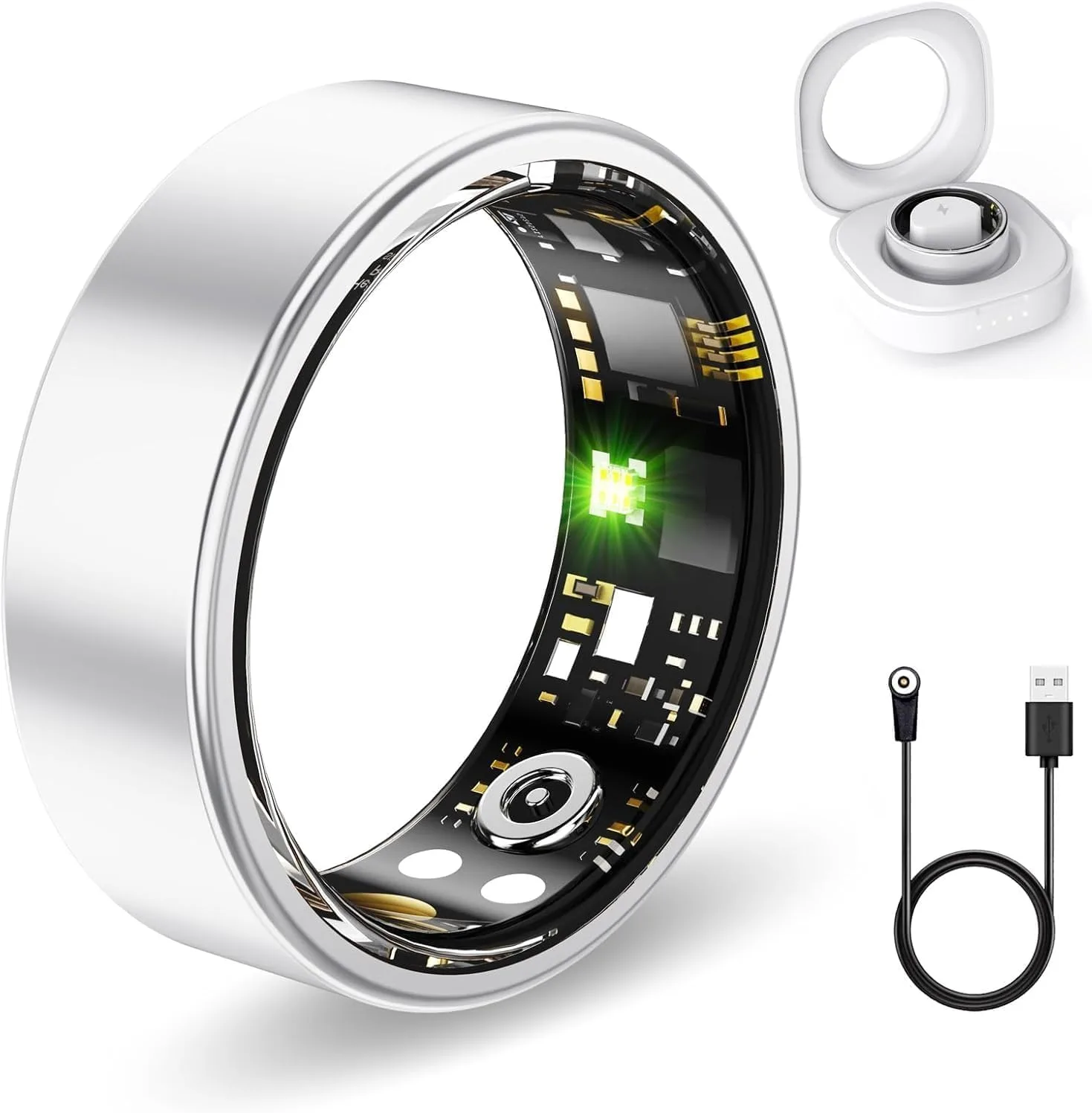 Smart Rings for Women Men, Fitness Ring with Heart Rate, Blood Oxygen, HRV, Stress, Sleep Tracker, Step Tracker, No Subscription Fee, lP68 Waterproof Smart Ring for iPhone & Android (Silver 7#)