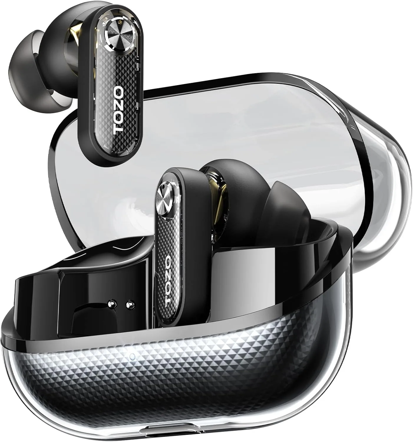 TOZO Crystal Pods Hybrid Active Noise Cancelling Wireless Earbuds, Black