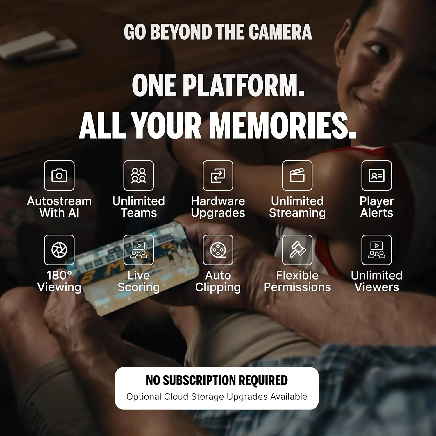 AI Auto-Tracking Sports Filming System, 180° Full-Field Lens & Live Streaming for Basketball, Soccer & Volleyball, Compatible with iPhone 15 Plus