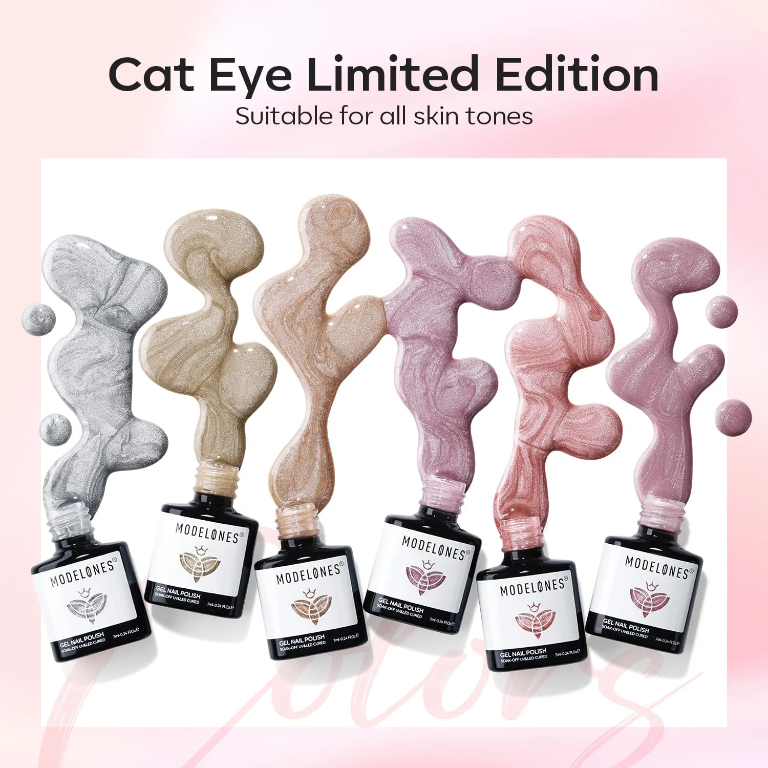 modelones Cat Eye Gel Nail Polish Set Glitter 6Colors Pink Nude Brown