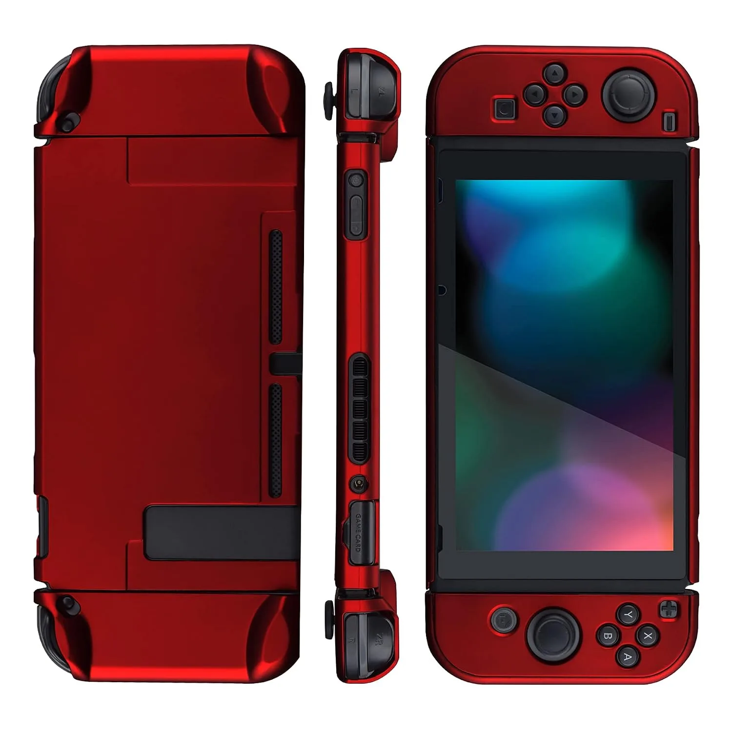 eXtremeRate PlayVital Back Cover for Nintendo Switch Console, NS Joycon Handheld Controller Separable Protector Hard Shell,Dockable Protective Case for Nintendo Switch - Scarlet Red (NOT for Switch 2)