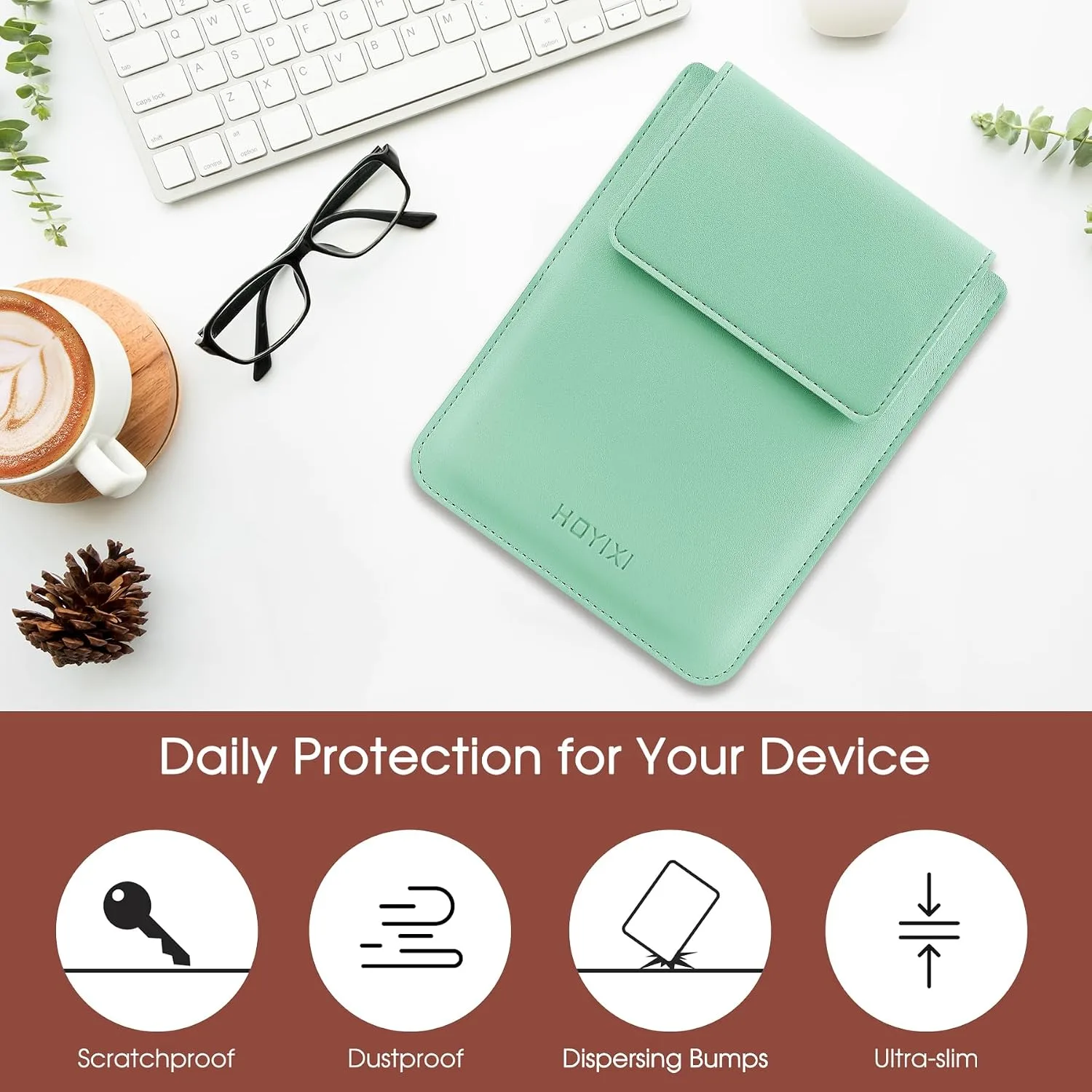 HoYiXi Universal Sleeve Case for 6.8",7" Paperwhite/Colorsoft/Signature Edition 2025 & 2021 Compatible 6.8" Kobo Clara HD/Pocketbook/Tolino Protective Case for 6.8'' 7'' ebook Reader, Green