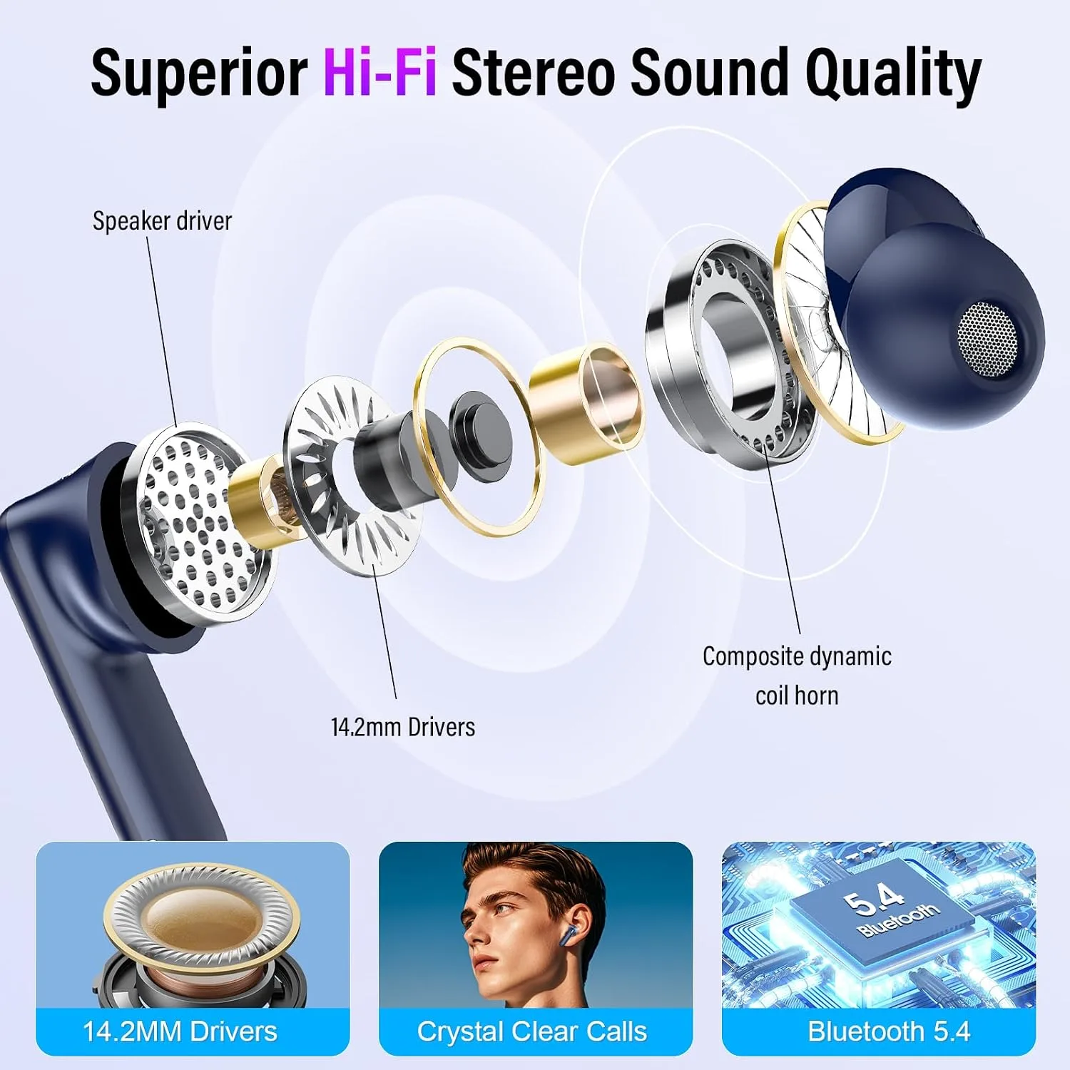 Active Noise Cancelling Ear Buds 48H Wireless Earbuds with Touch Screen