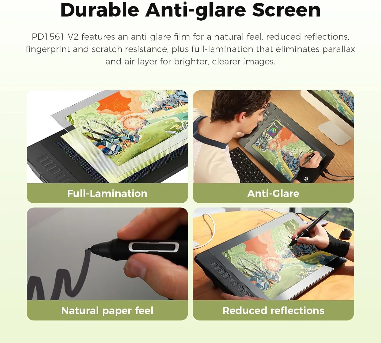 GAOMON PD1561 V2 15.6" Drawing Tablet with Screen, 16K Pen, NoGlare, 10Keys