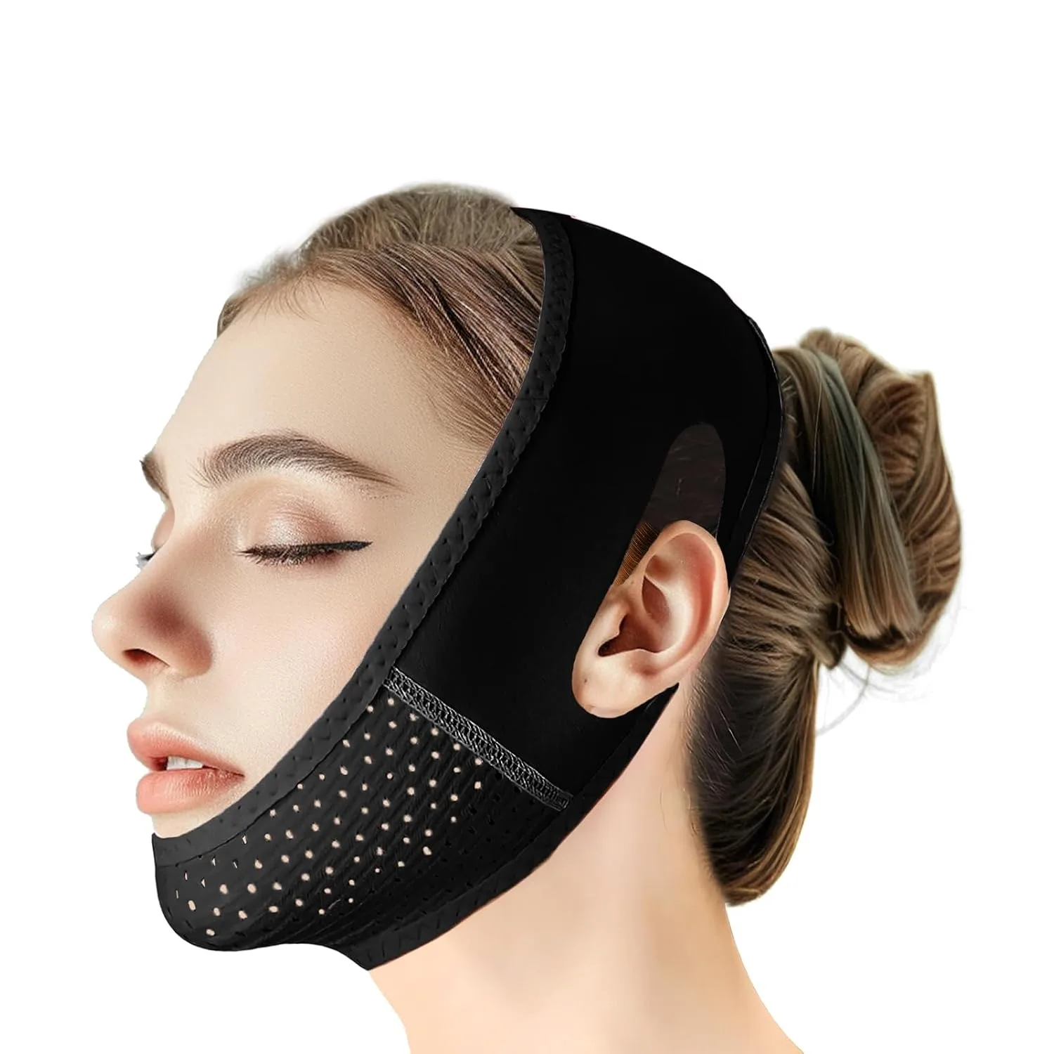 Reusable V Line Lifting Mask with Chin Strap for Sleeping, V Shaped Face Mask for Sagging, Jawline Shaper(Black)
