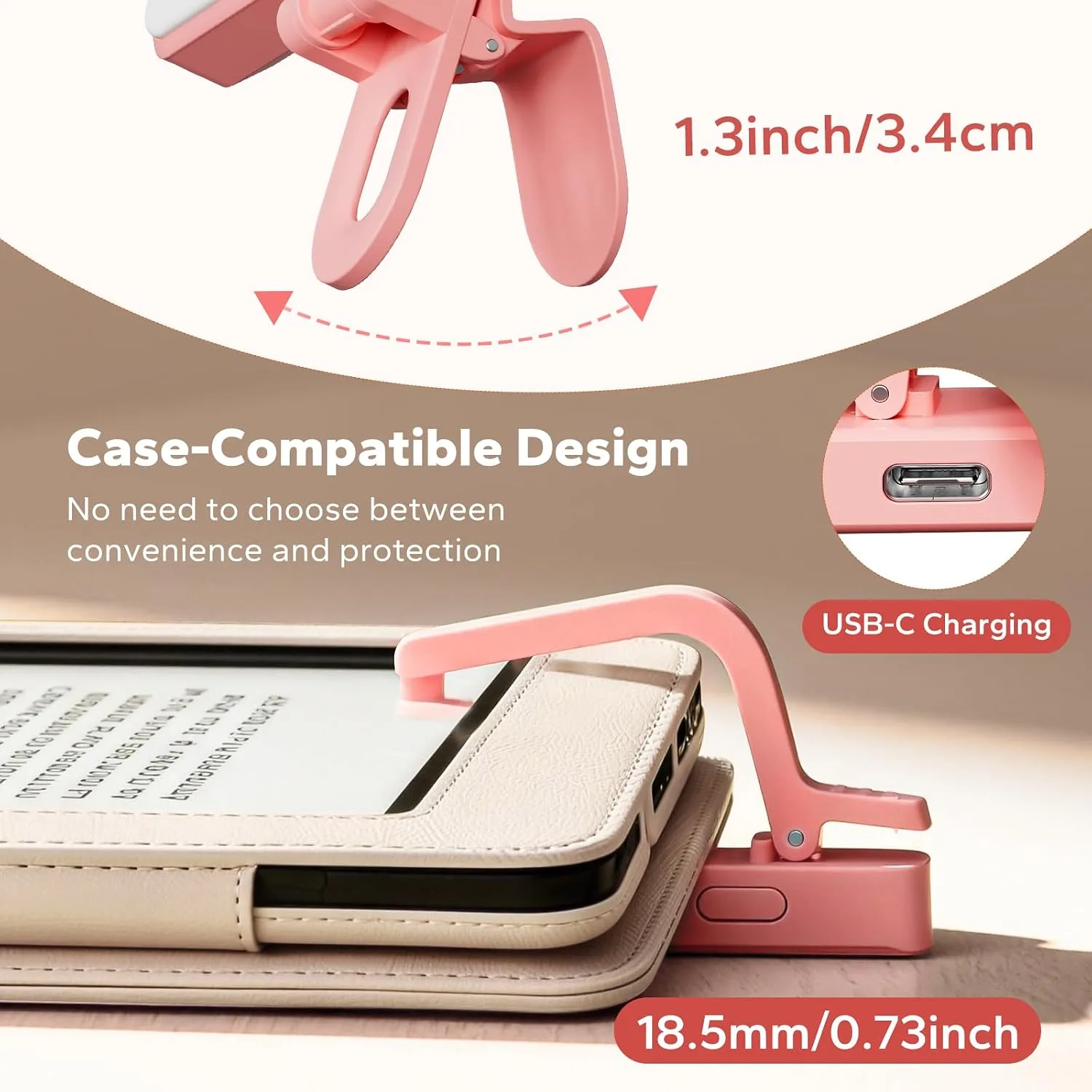 (Fit All Cases) Page Turner for Kindle,Portable Selfie Light,Reading Timer Tracker,Book Light for Kindle,iPad,iOS Android. Clicker for Kindle for Camera Video Recording and Selfie Shutter(K3-Pink)