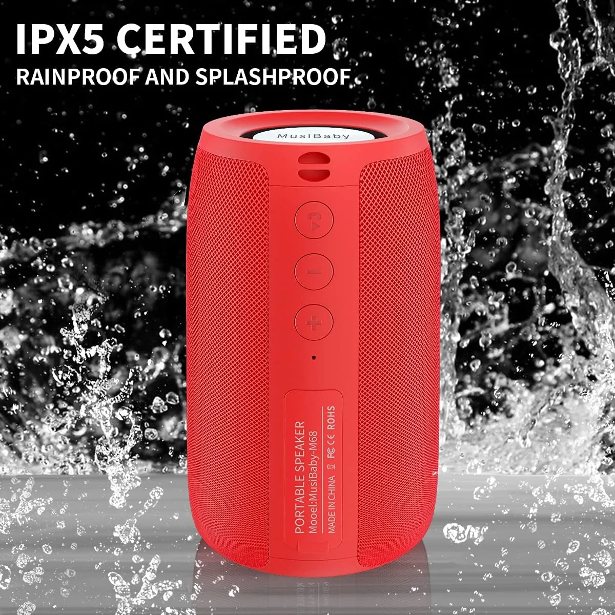 Musibaby M68 Small Rechargeable Speaker, Dual Pairing, Red