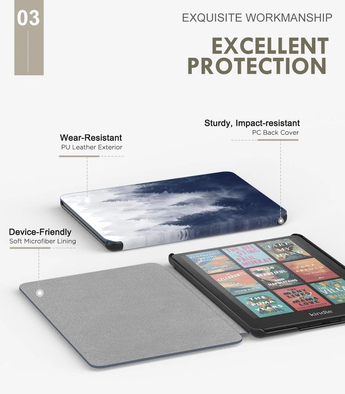 Moko Case for 7" Kindle Paperwhite 12th Gen 2024/Colorsoft,Gray Forest
