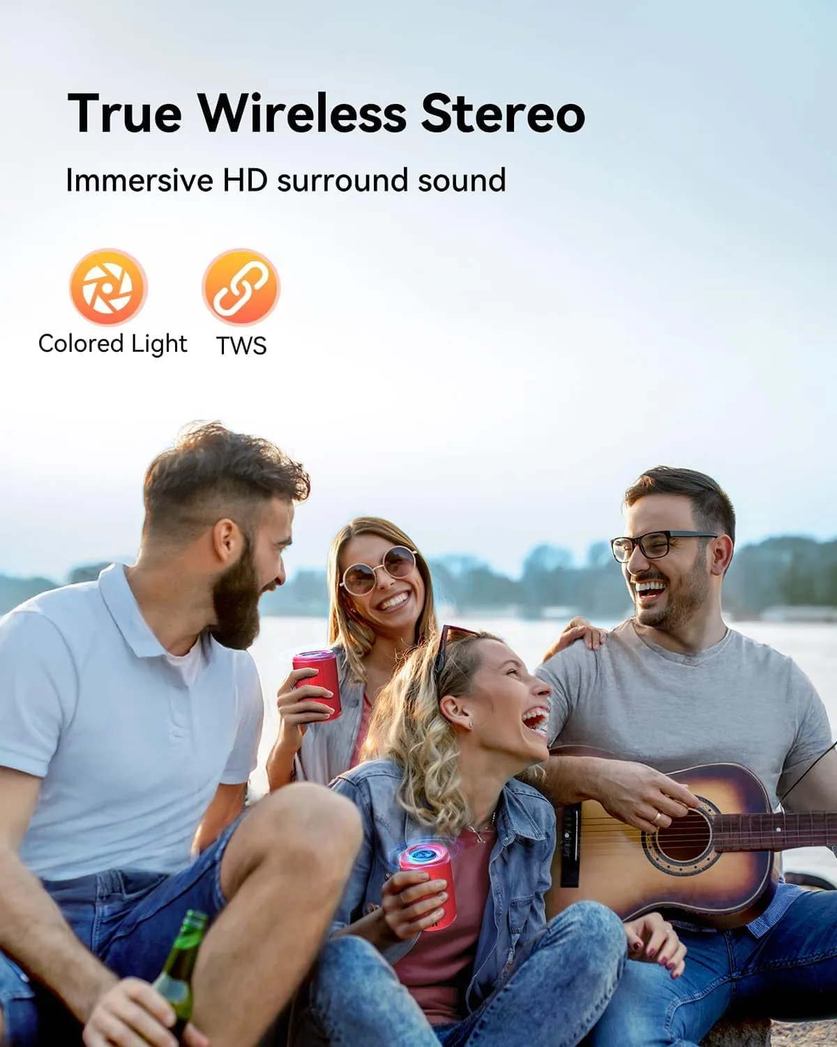 LENRUE Small Portable Bluetooth Speaker with Lights, TWS Stereo Surround Sound, Type C Powered, Bluetooth 5.3, AUX TF Card Input, Wireless for Outdoor Home, Coolest Gifts