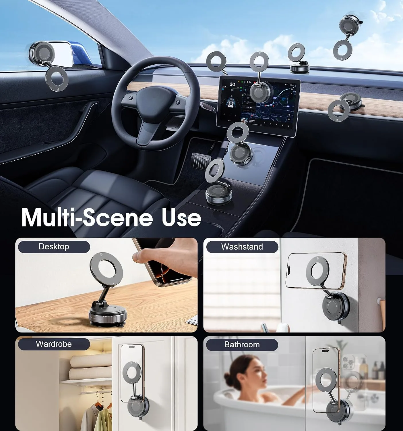 REOKILY 2027 Upgraded Suction Cup Phone Mount Nano Gel 360° Vacuum Magnetic Car Phone Holders for Your Car 110LBS Reinforced Mount for MagSafe Gym/Mirror for iPhone & Android