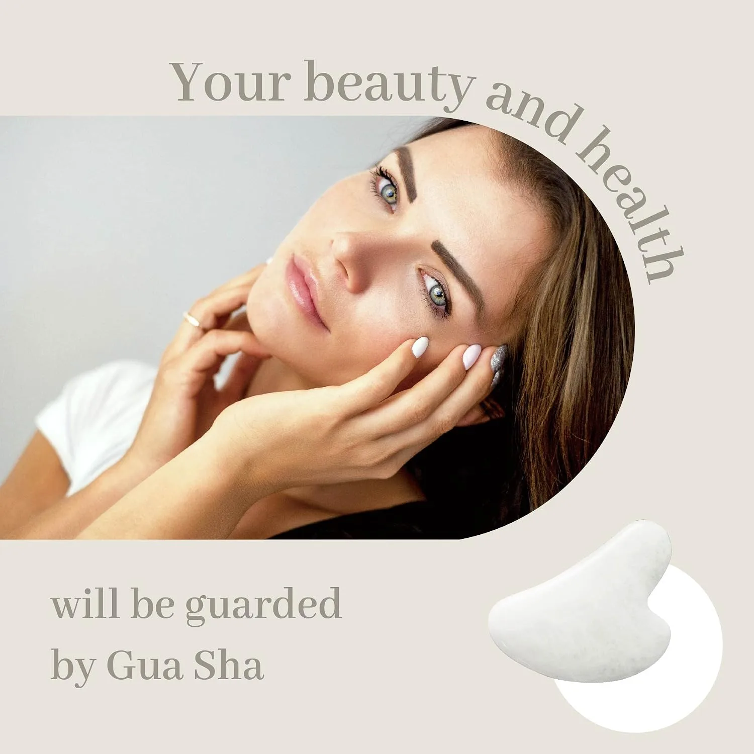 Rena Chris Gua Sha Facial Tools: Natural Jade Stone Guasha Tool for Face Acupuncture Therapy, Facial Massager for Jawline Sculpting and Puffiness Reducing (White)