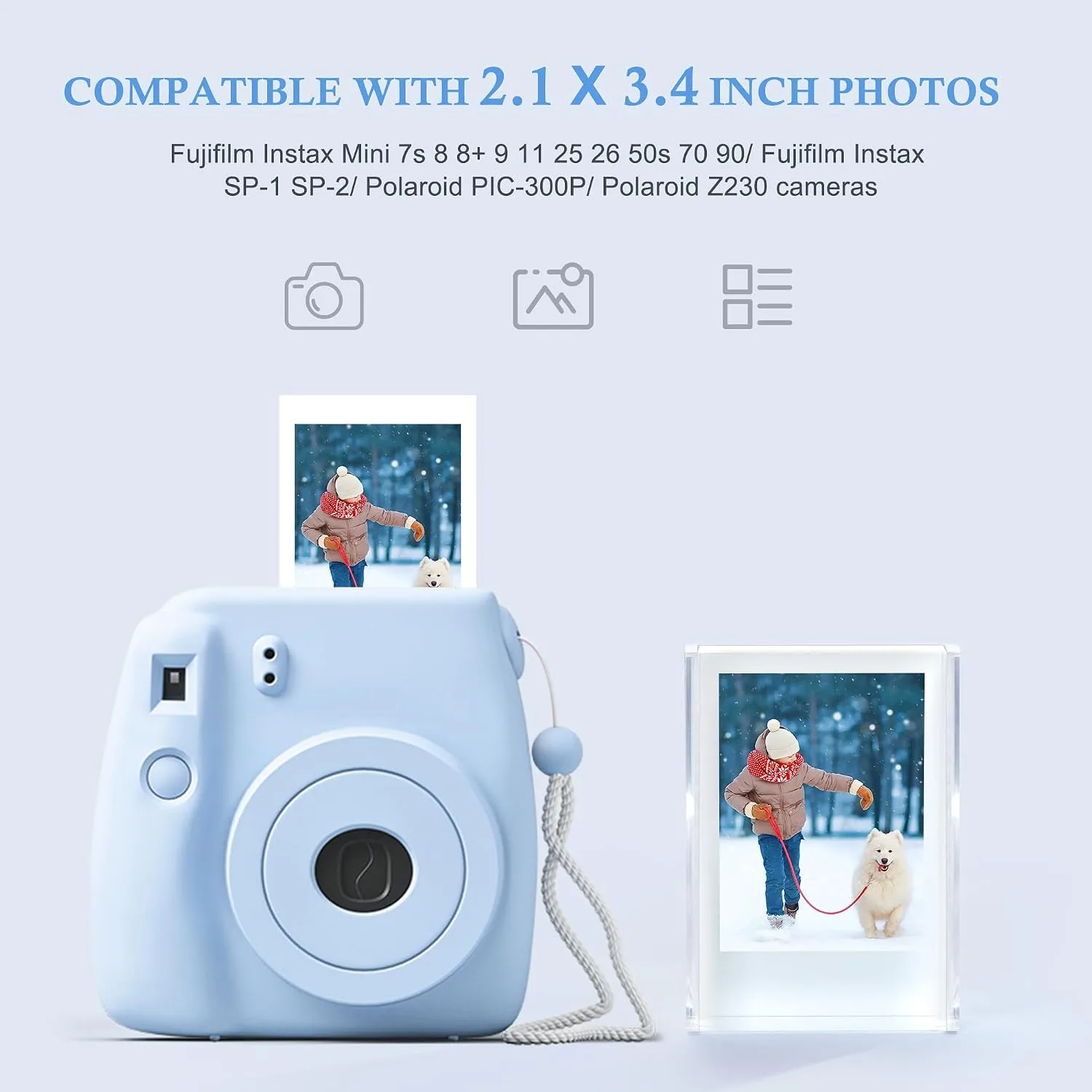 Instax Mini Picture Frames, 2x3 Small Photo Frame for Polaroid & Fujifilm Instax Mini Film, Cute Polaroid Picture Display Holder, Acrylic Little Photo Frames for Desktop Decor, Silver Glitter (3 Pack)