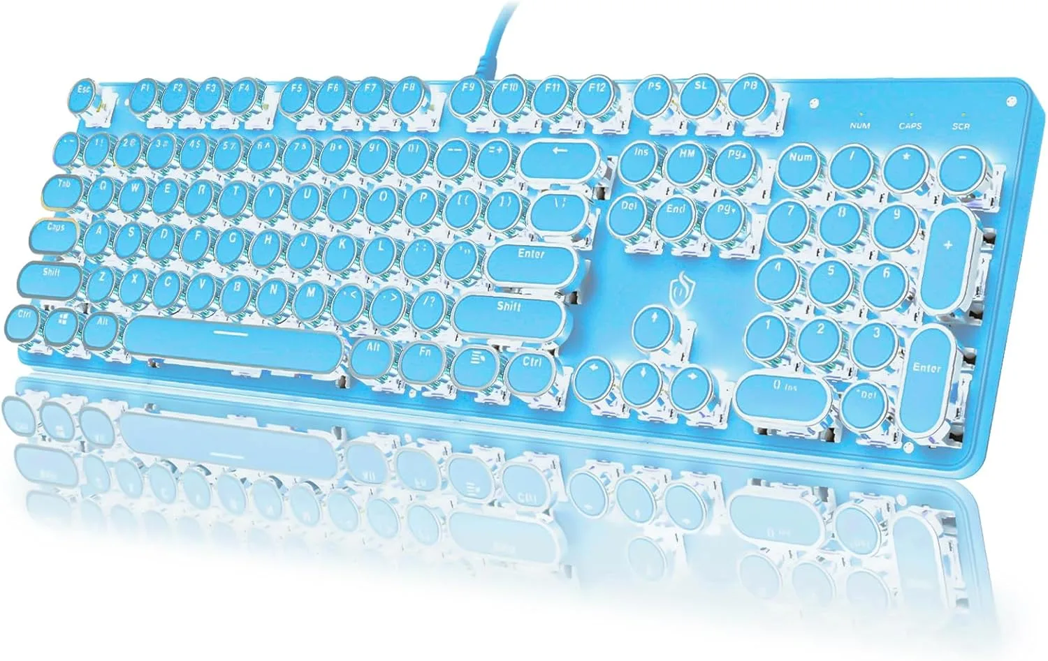 Teclado Gamer Mecánico Yscp HJK900 Retro Blanco con Retroiluminación y Switch Azul 104 Teclas