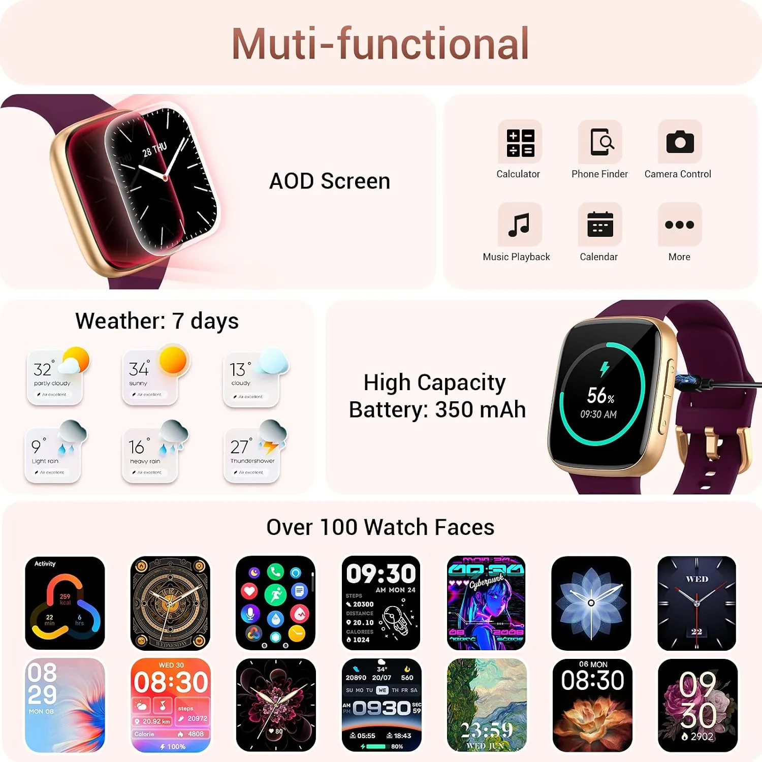 Smart Watch for Women/Men, Answer/Make Call, 1.85" AMOLED Always-On Screen