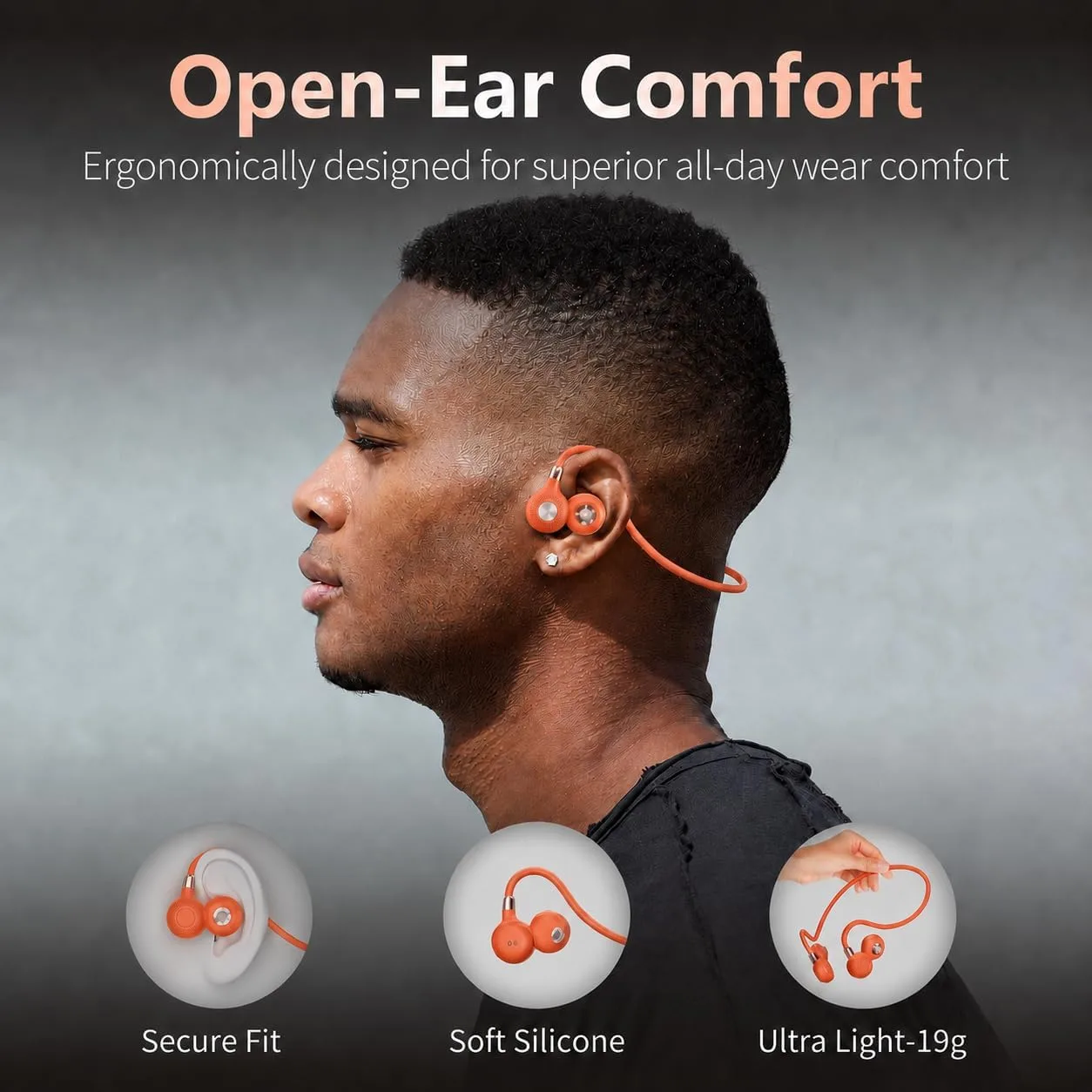 Ortizan Open Ear Headphones, Bluetooth 5.3 Wireless Air Conduction Headphones Sport Earbuds, Premium Sound, IPX6 Waterproof, Clear Call, 19g Lightweight Earphones for Running Cycling Workouts (Orange)