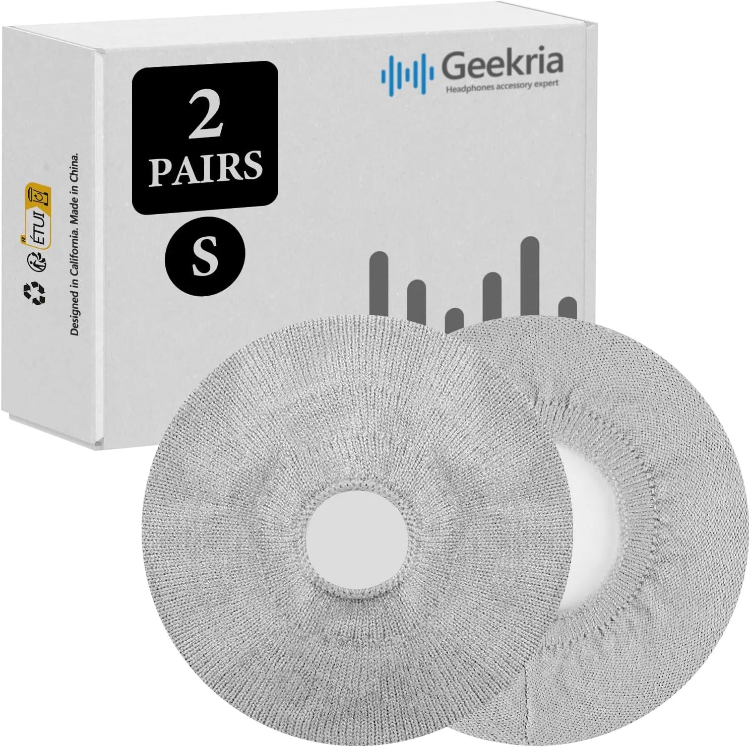 Geekria 2 Pairs Knit Fabric Headphones Ear Covers - Product Safety Certified - Washable & Stretchable Earcup Protectors for On-Ear Headsets, Sweat Pads for Gym, Meeting (Size S/Grey)