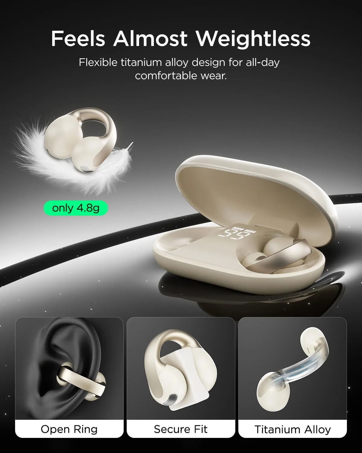 Open Ear Earbuds, Clip-On Design, Wireless Bluetooth 6.0 X7, White