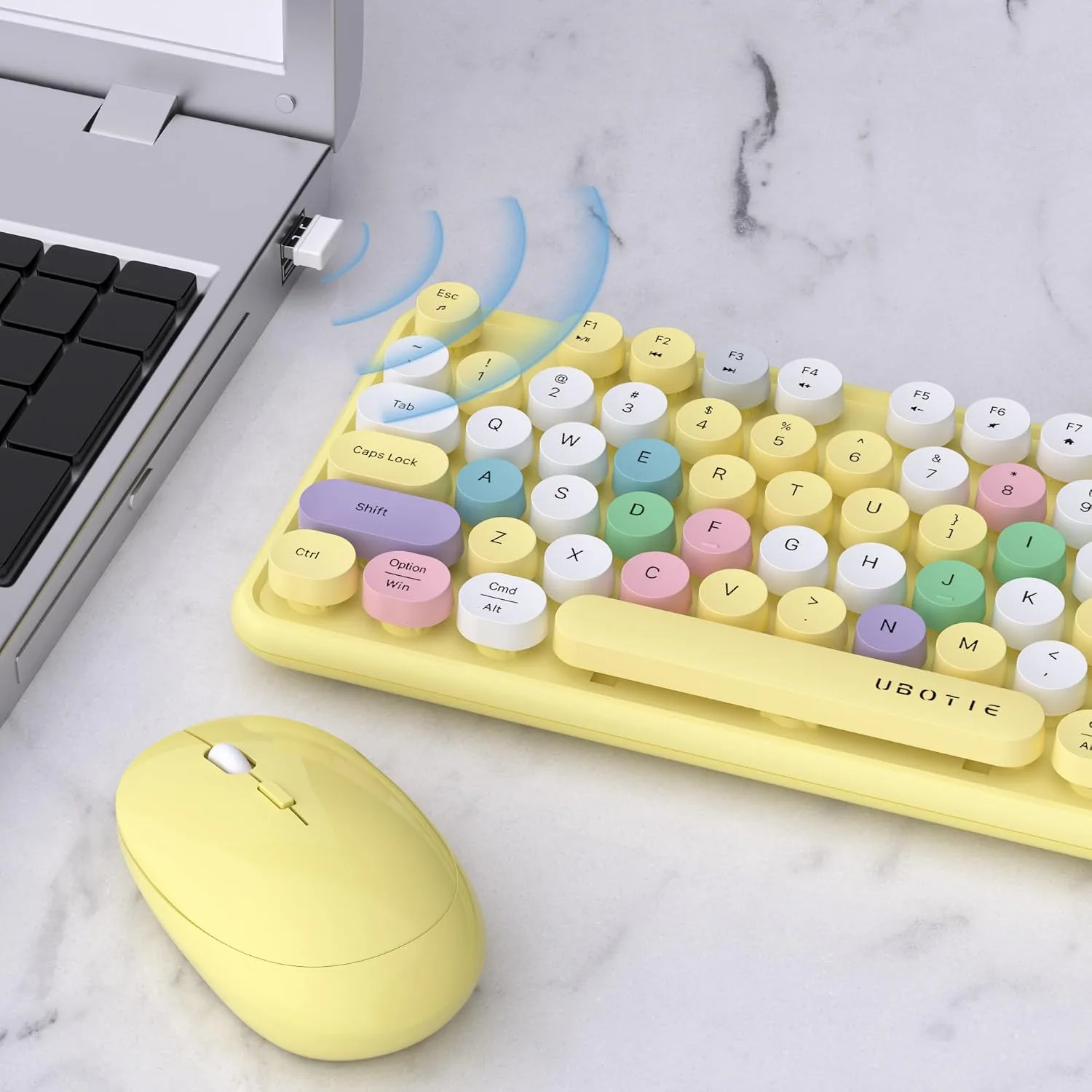 UBOTIE Colorful Wireless Keyboard and Mouse Combo (Yellow-Polychrome)
