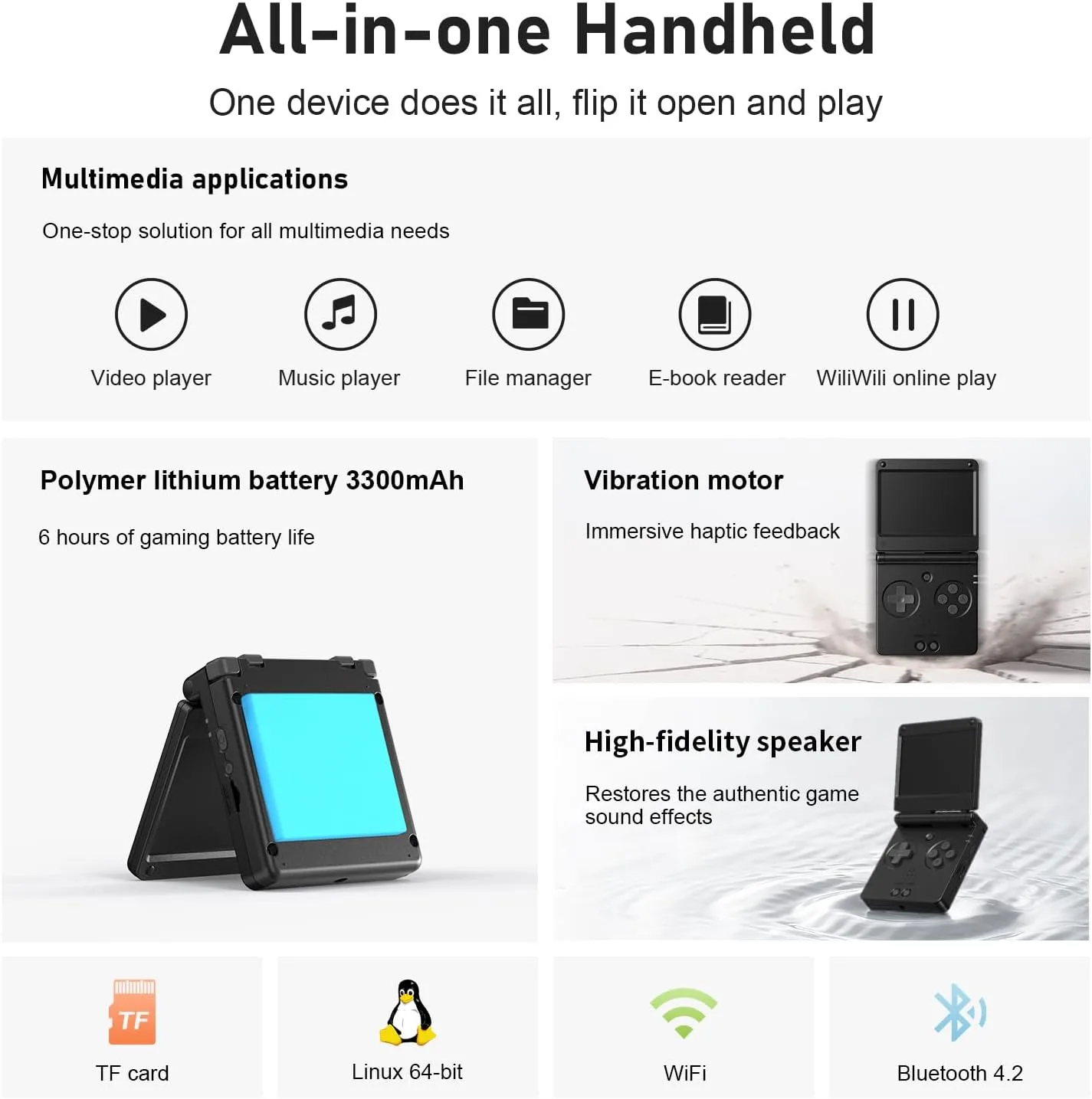 RG SP Retro Handheld Game Console, Update Slimmer Flip RGSP Portable Game Console 3.4'' IPS Screen Linux 16GB 30+ Game Emulators 3300 mAh Support 5G WiFi BT HDMI, No Preloaded Games Graphite