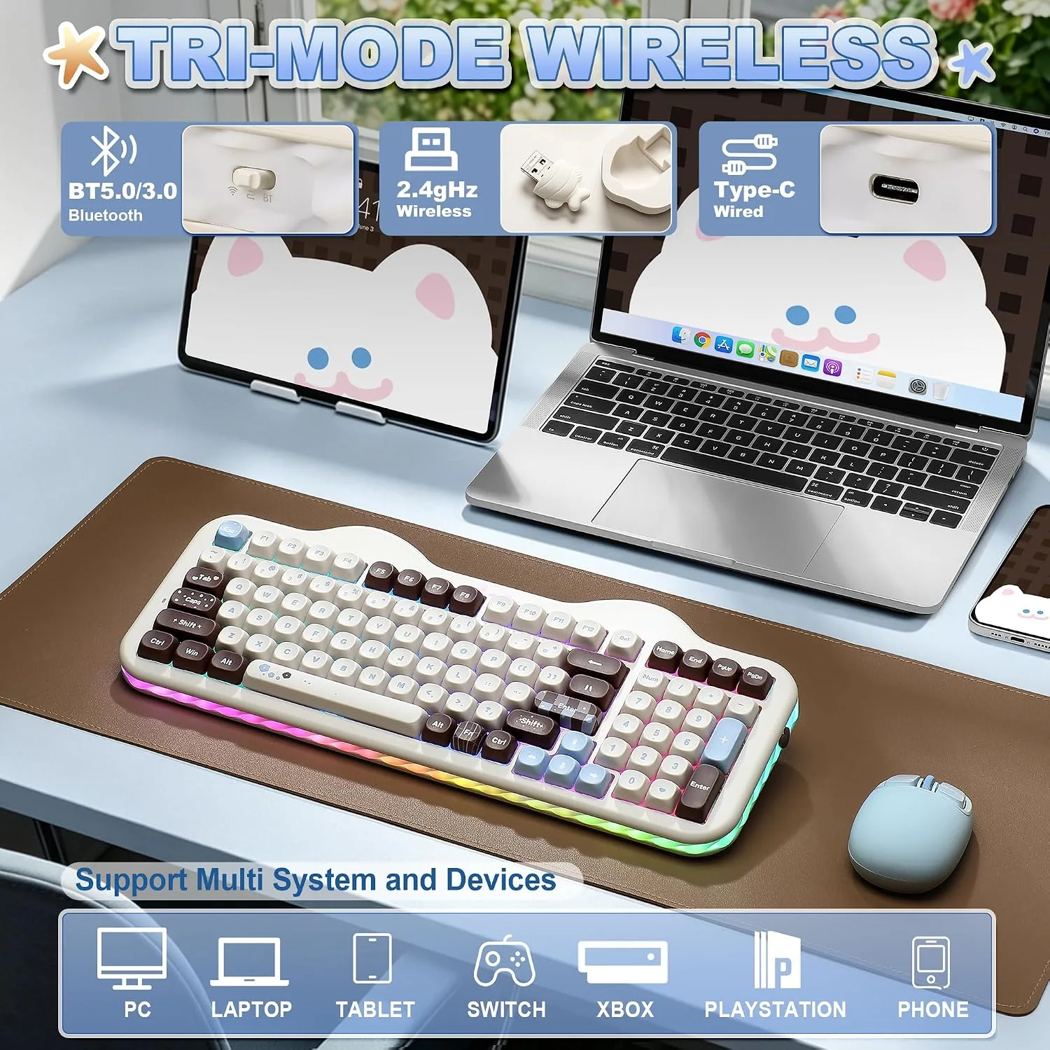 YUNZII C98 Cute Cake Wireless Mechanical Keyboard(Choco, Candy Switch)