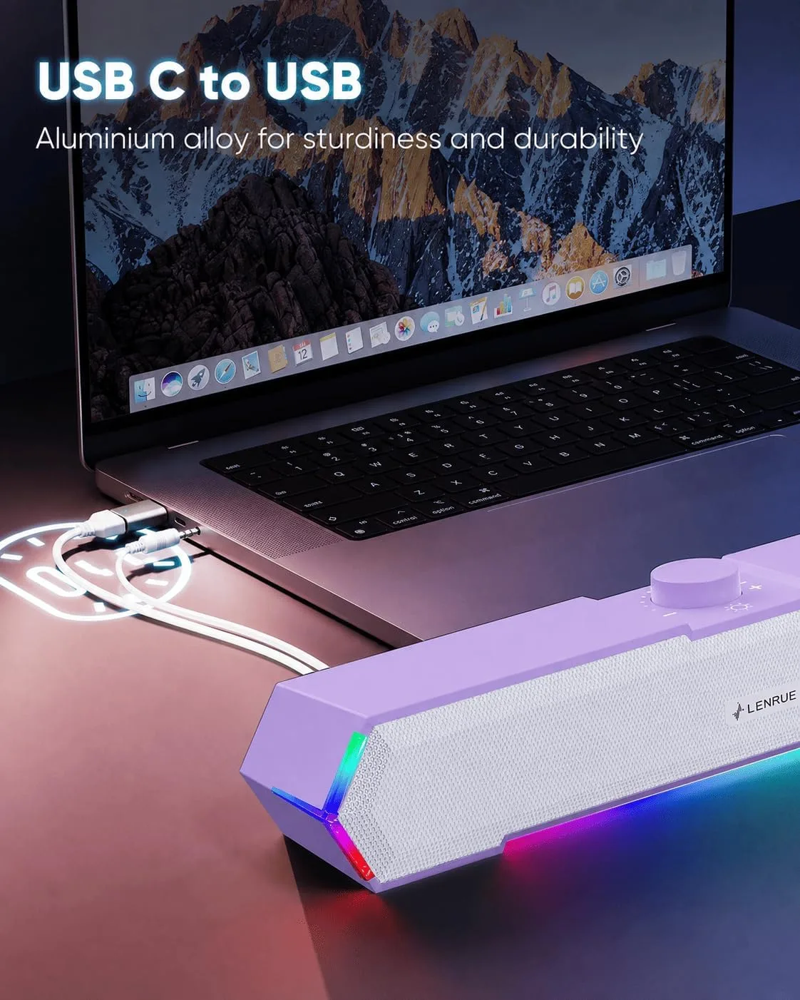 LENRUE G11 Computer Speakers for Desktop, Touch Lights PC Speakers with Surge Clear Sound, USB C/USB Powered, AUX Audio for Computer Desktop PC Laptop Desk