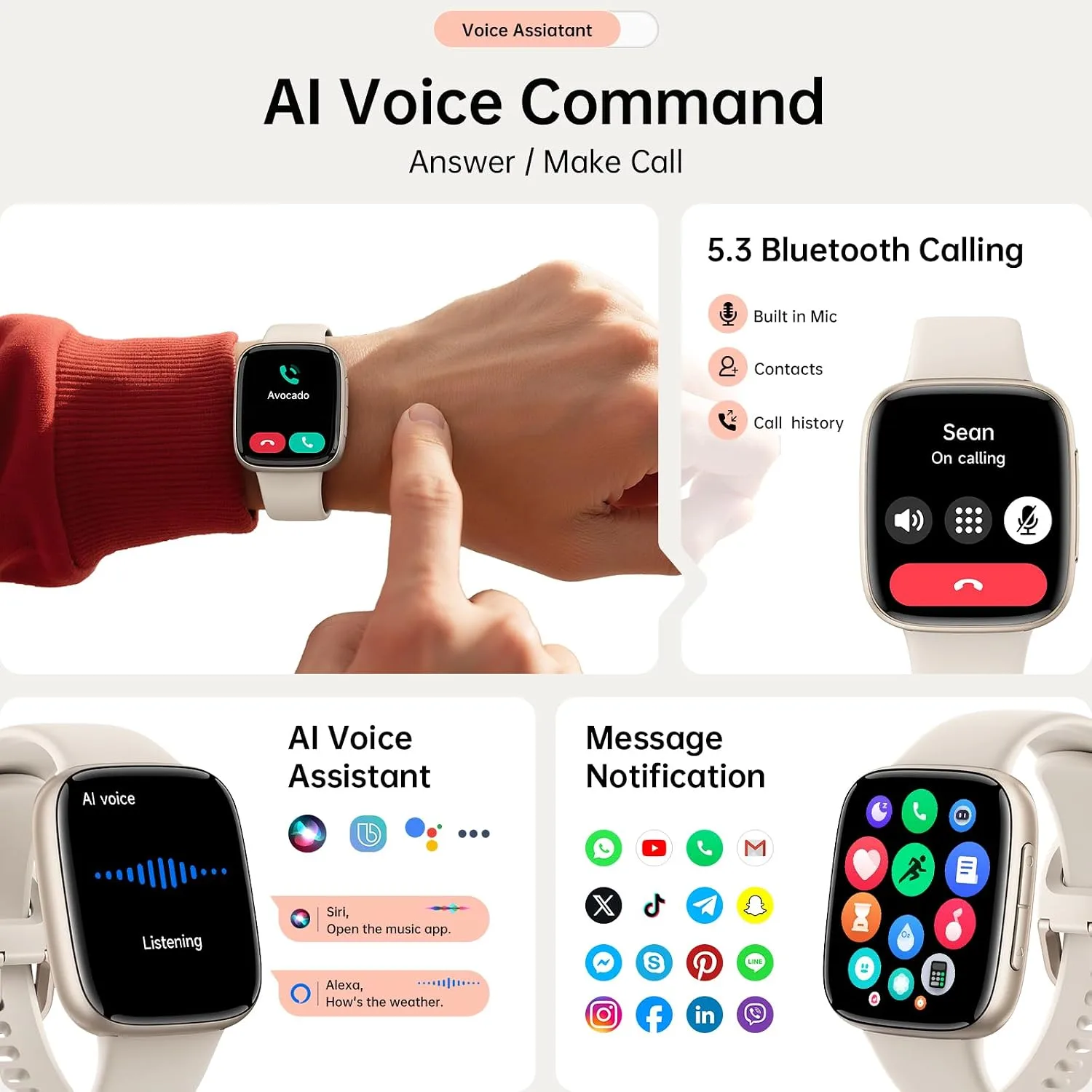 Smart Watches for Women Men, 1.8" HD AMOLED Smart Watch for Android iPhone, 3ATM Waterproof, Bluetooth Calls/Messages, Heart Rate Monitor, Sleep Tracker, 120+ Sports Modes Fitness Watch, 2 Bands