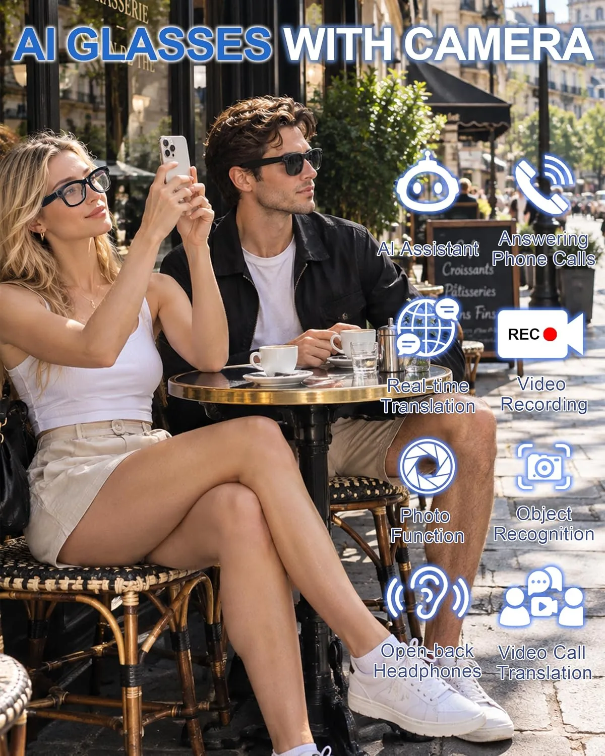 AI Smart Glasses with Camera, 4K Video Recording & Photo Capture Sunglasses