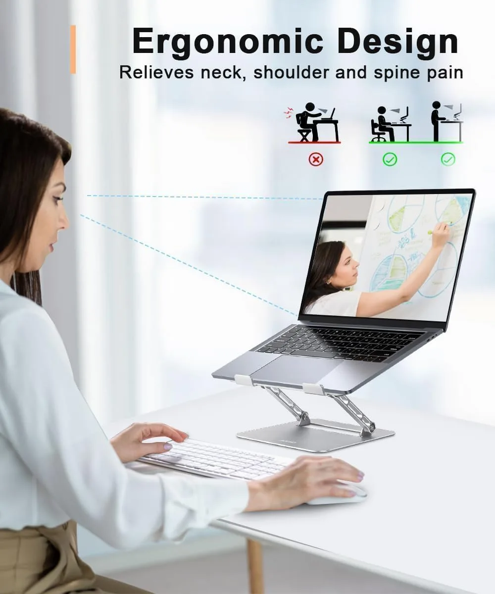 Aoviho Adjustable Laptop Stand for Desk,Portable Laptop Stand Holder and Riser,Foldable Aluminum Notebook Computer Stands for MacBook Air Pro HP Lenovo Dell Samsung Chromebook, 10-15.6 inch, Silver