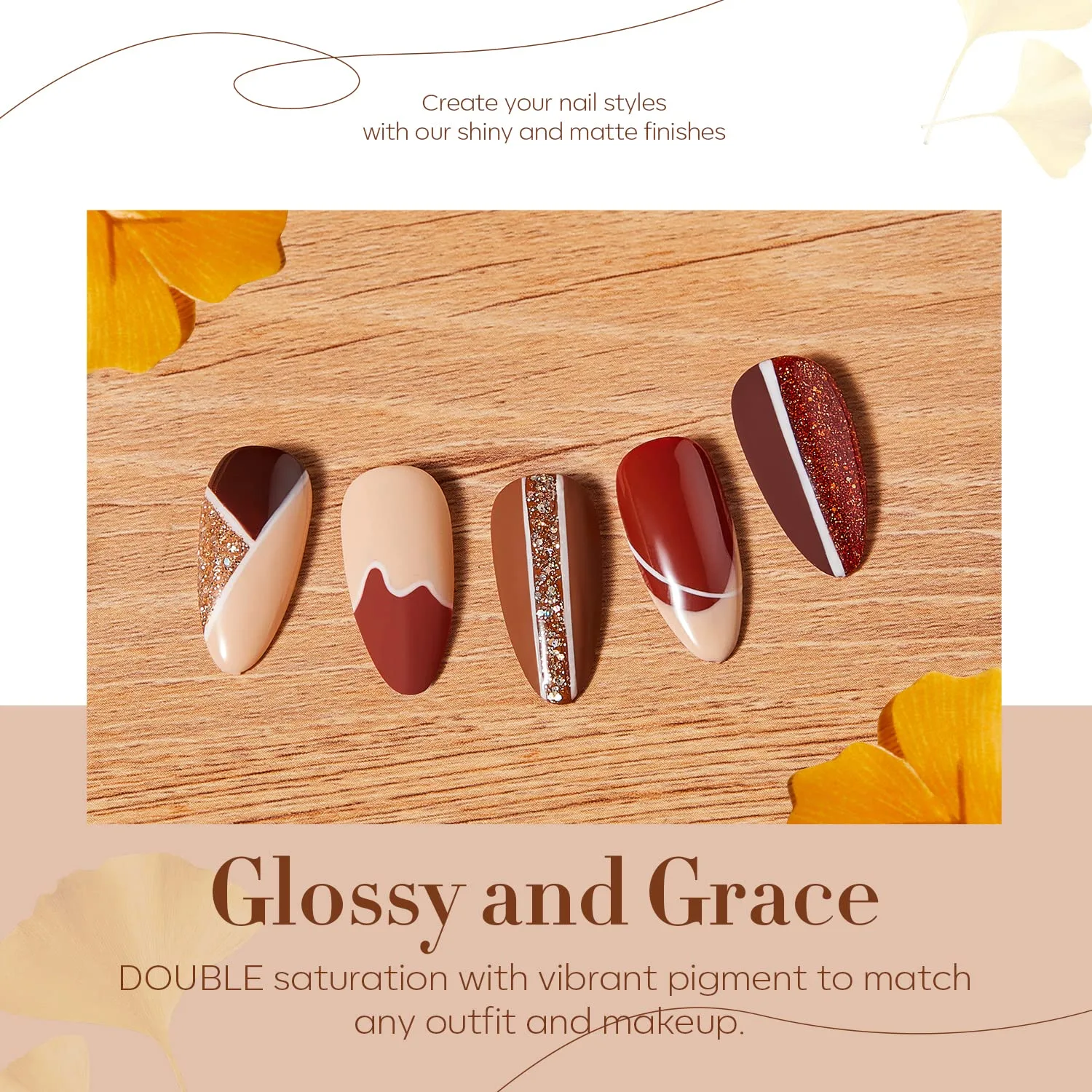 modelones Gel Nail Polish Set Glitter Nude 6Colors Burgundy Brown Caramel