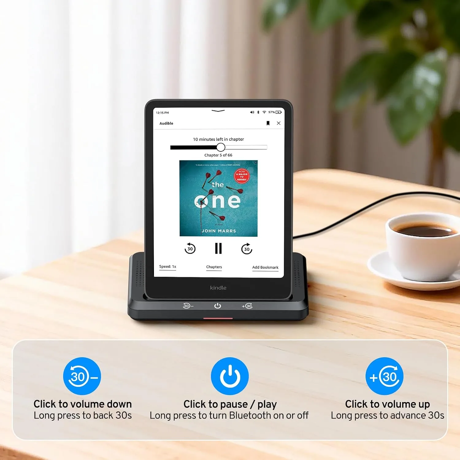 Wireless Charging Dock for iPhone Kindle Signature, Audiobook Speaker