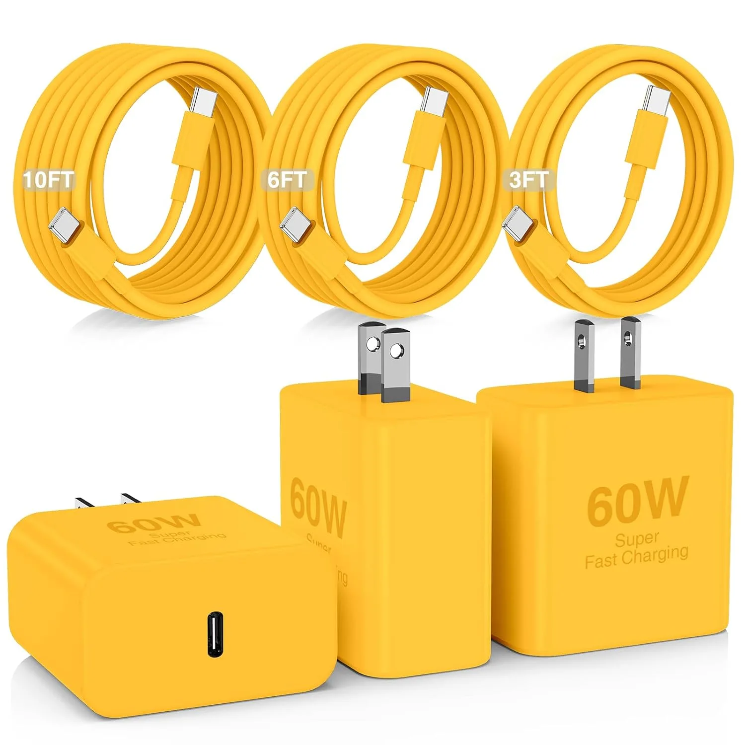 60W USB C Quick Wall Charger Block for Galaxy S26 Android Phones, 3Pack Super Fast Charger Adapter with Bulk 3/6/10FT Long USB C Charging Cable Cords for Samsung Galaxy S26+/S25/S24/S23 Ultra