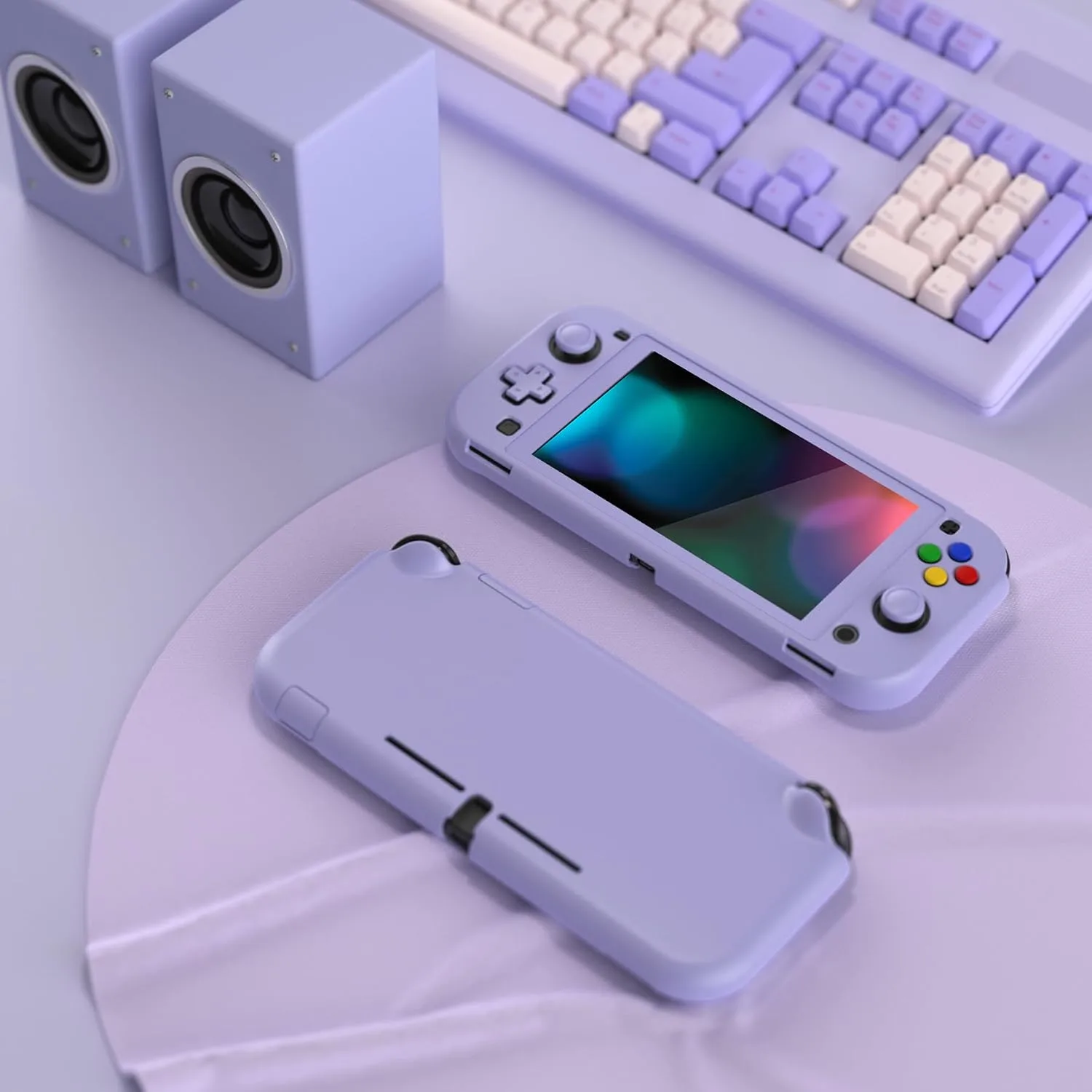 eXtremeRate PlayVital Light Violet Protective Grip Case for Nintendo Switch Lite, Hard Cover Protector for Nintendo Switch Lite - Screen Protector & Thumb Grips & Buttons Caps Stickers Included