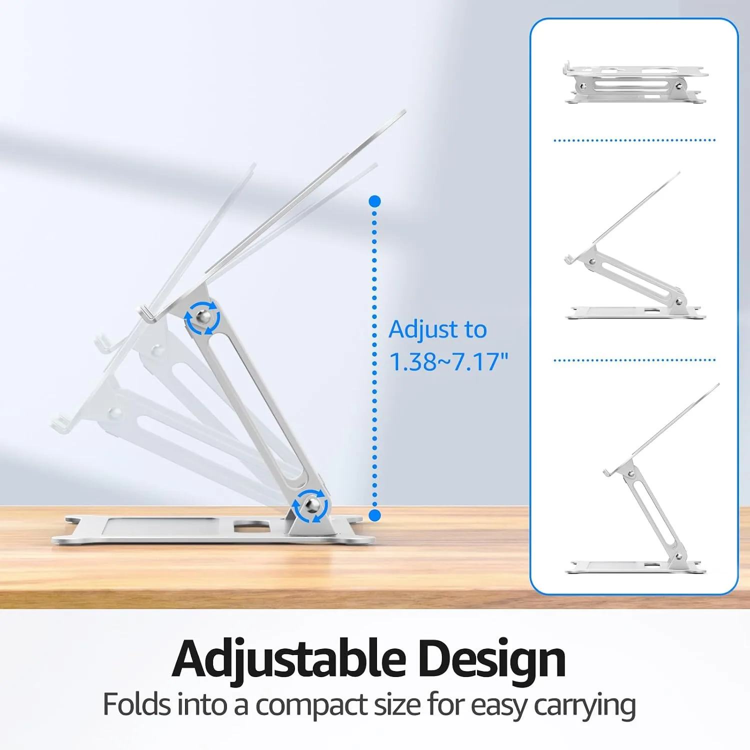 Urmust Adjustable Laptop Stand for Desk, 10-15.6“ Laptop Riser, Silver