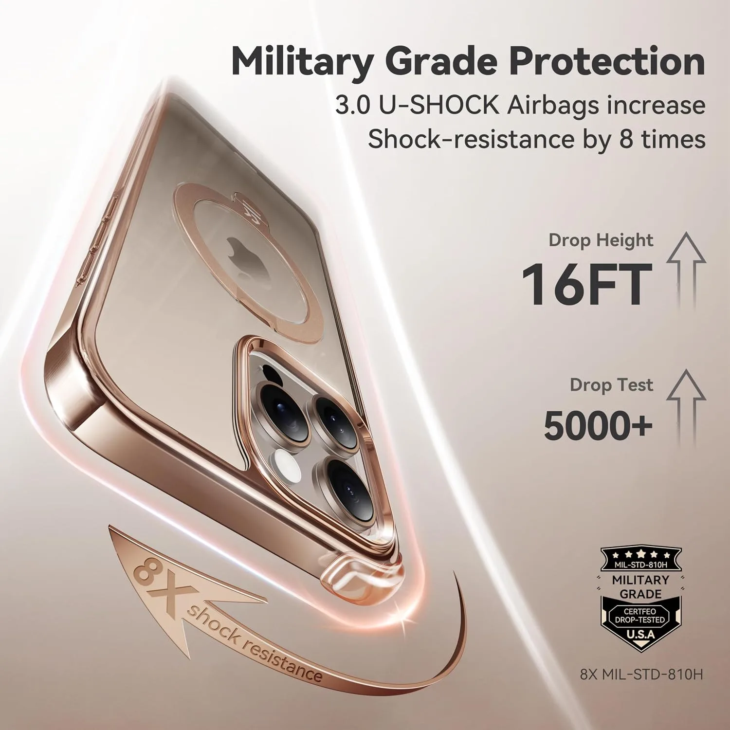 CASEKOO Glossy Gold 360 Spin Magnetic Stand for 16 Pro Max Case