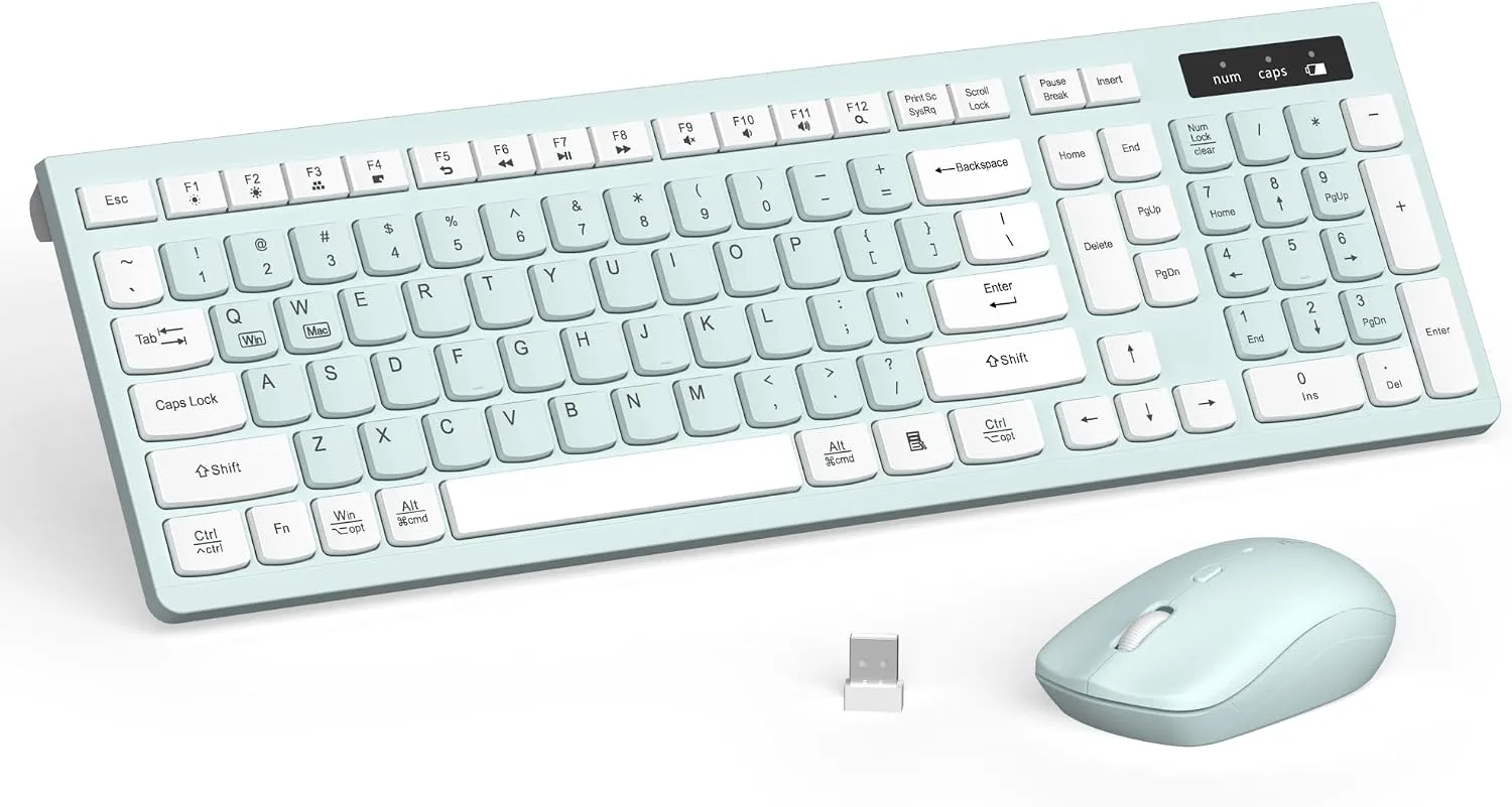 Wireless Keyboard and Mouse Combo Silent for Office and Home(Mint Green)