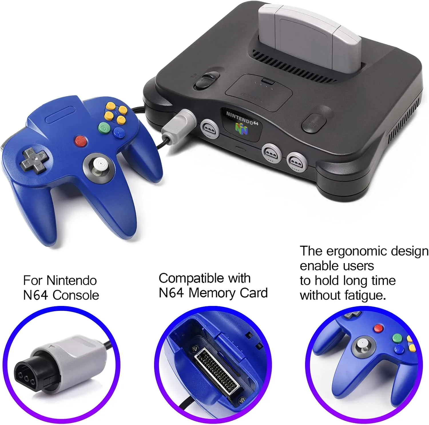 miadore 4 Pack Classic N64 Controller, Wired N64 Controllers with Upgraded Joystick (Non PC USB Version)(Red/Blue/Clear Green/Clear Blue)