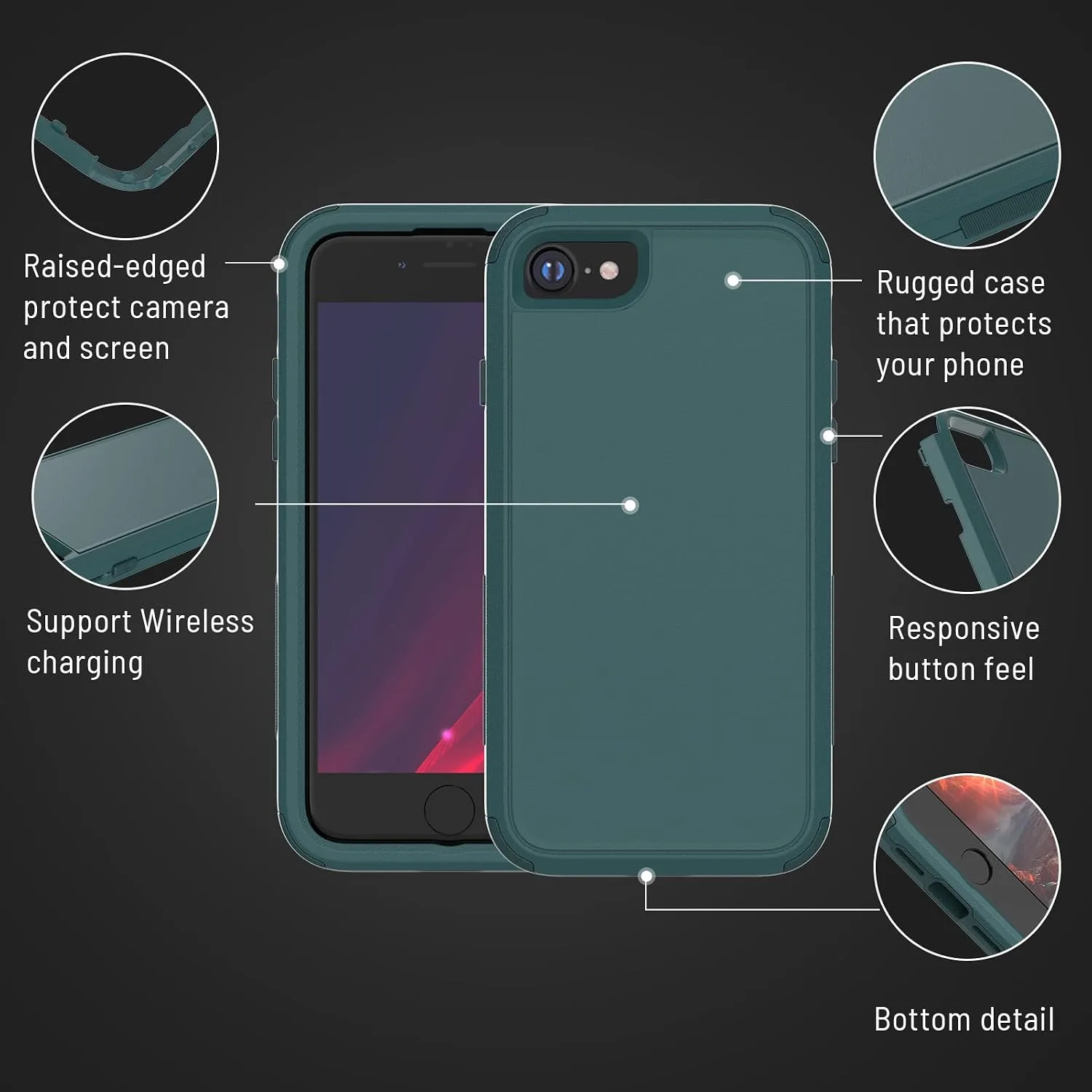 X-belmox Heavy Duty Phone Case for iPhone SE 2022 (3rd Gen), Dark Green