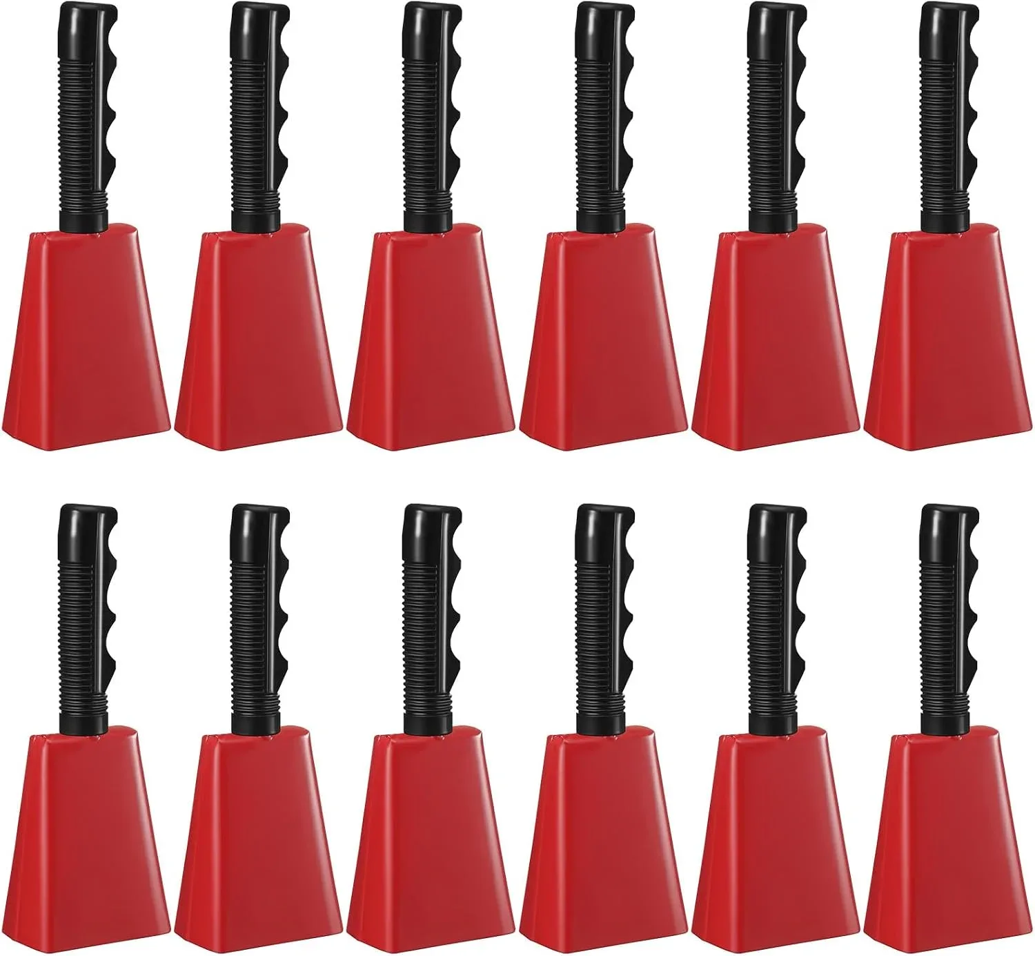 Fiada 12 Pcs Cow Bell 8 Inch Noise Makers for Sporting Events Loud Hand Bell Musical Cheering Cowbell with Handle for Football Classroom Graduation School Events (Red)