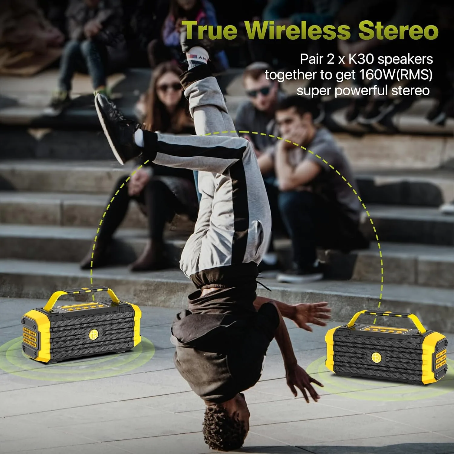 TOMPROAD Portable Bluetooth Speaker 120W Peak 80W Wireless Speakers, TWS Pairing, Deep Bass, Hi-Fi Loud Speaker, IPX6 Waterproof, DSP Sound Boombox for Outdoor, Camping, Party, Beach