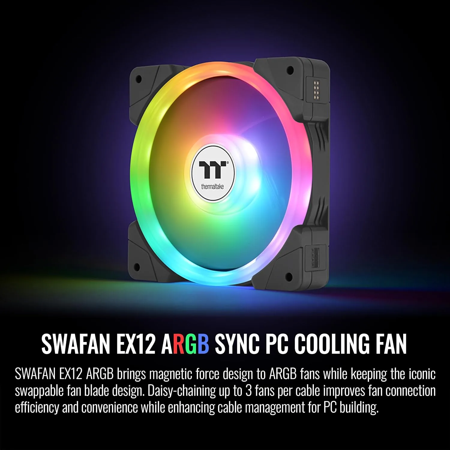 Thermaltake SWAFAN EX 12 ARGB PC Cooling Fan, 3-Fan pcak, 500~2000 RPM, Magnetic Connection, Reversable Blades, sync with MB RGB Software, CL-F167-PL12SW-A